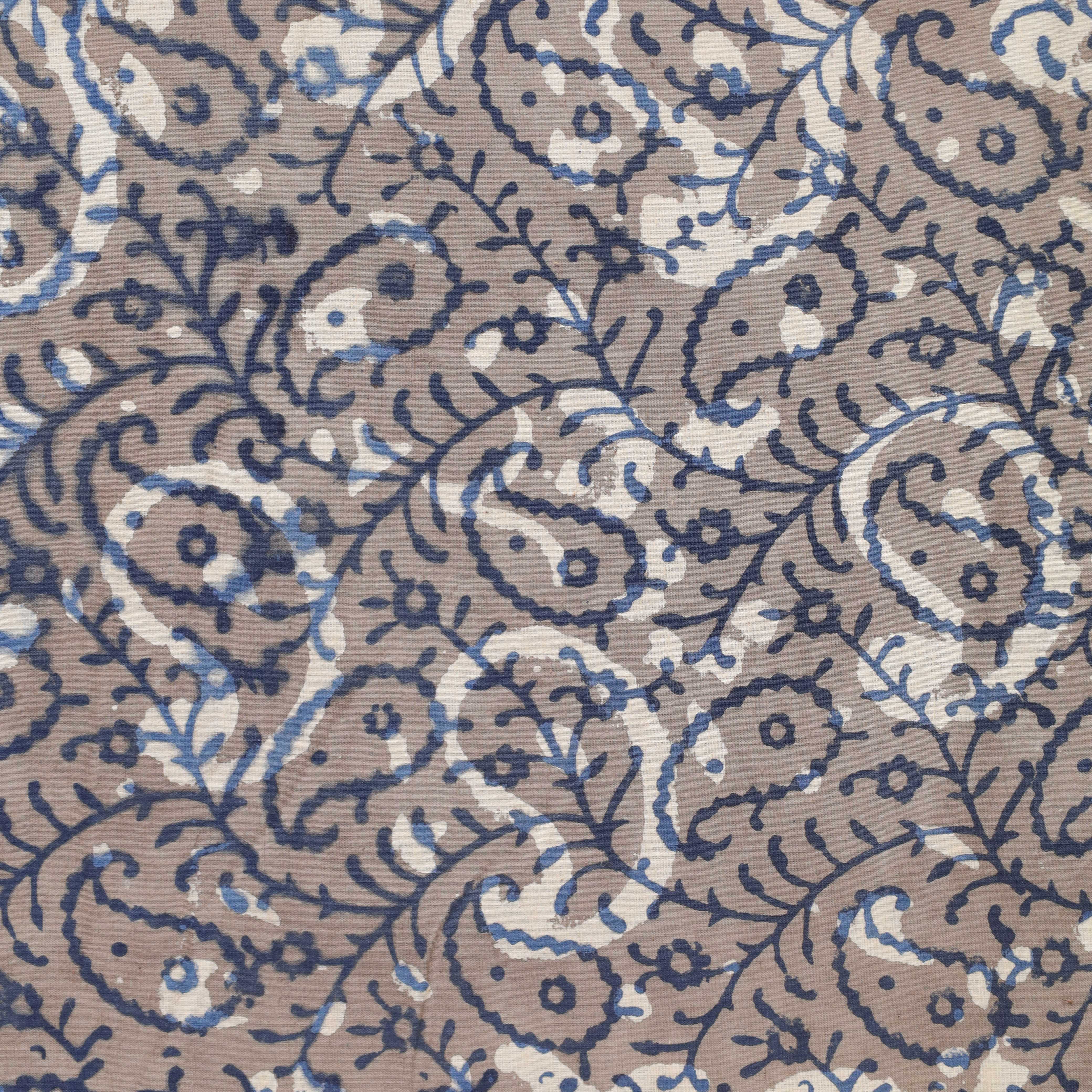 Premium Grey Paisley Hand Block Printed Cotton Fabric — Artisan Heritage Textile