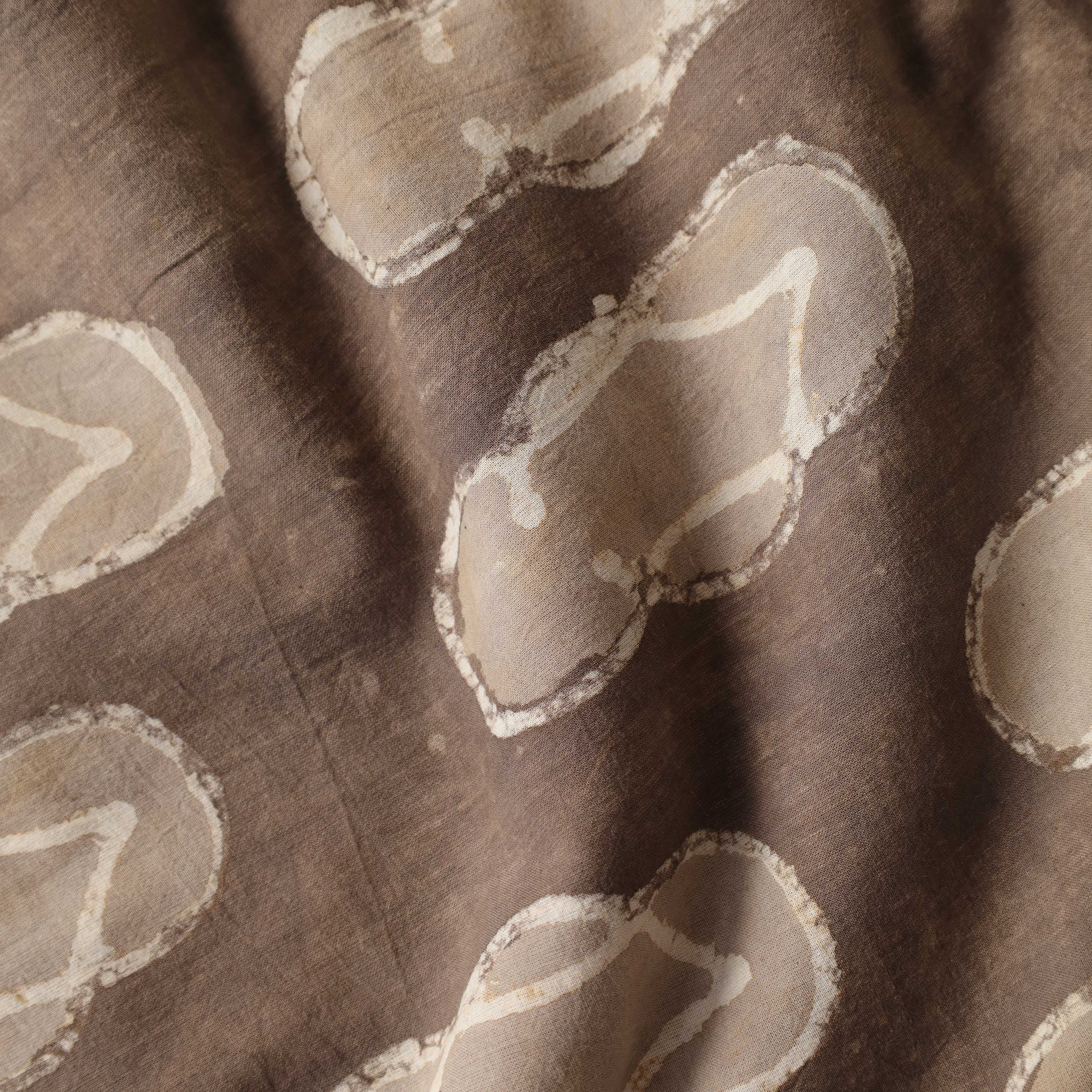 Premium Mud Grey Cloud Motif Hand Block Printed Cotton Fabric