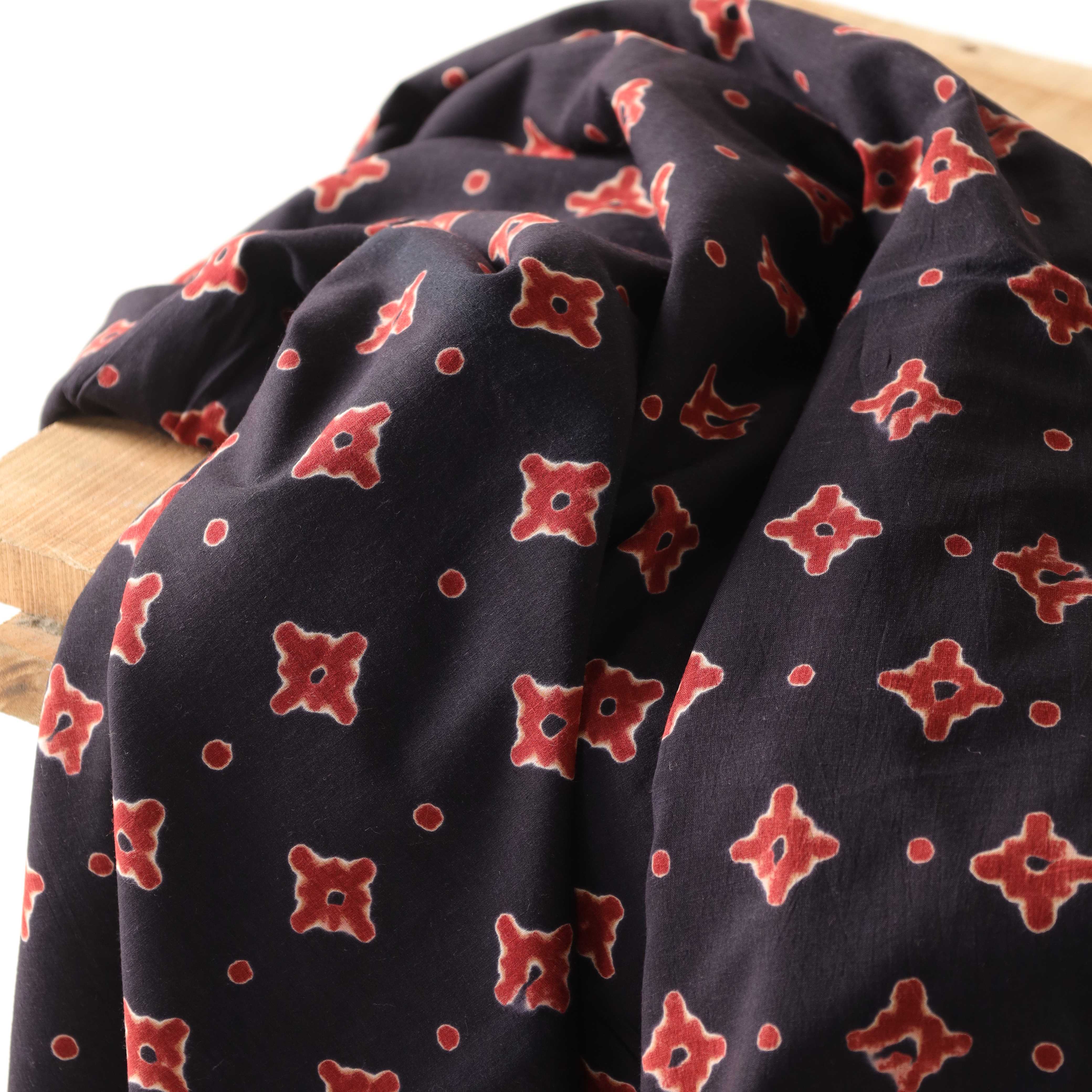 Earthy Crimson Geometric Hand Block Printed Cotton Fabric