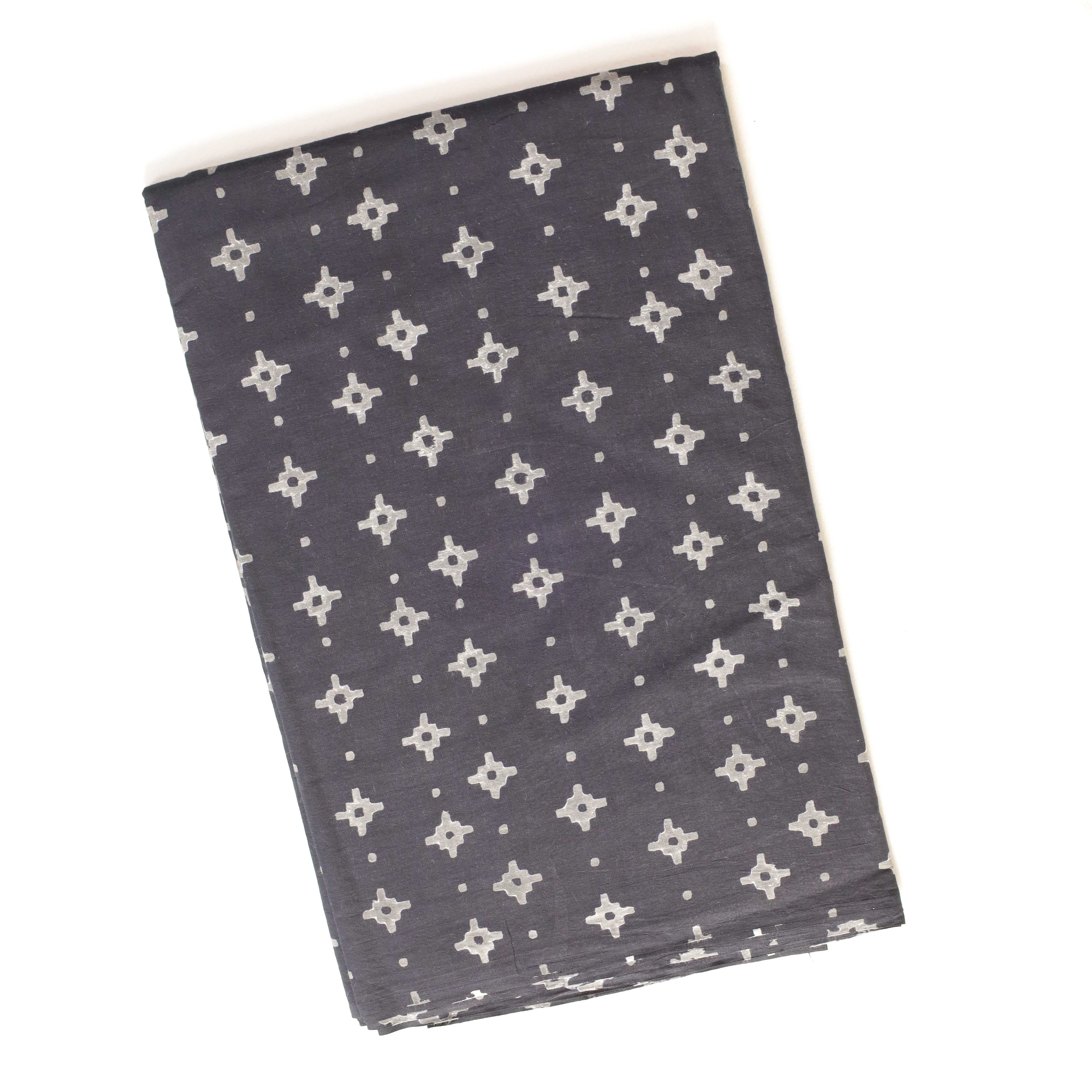 Dark gray fabric with white star pattern on a white background