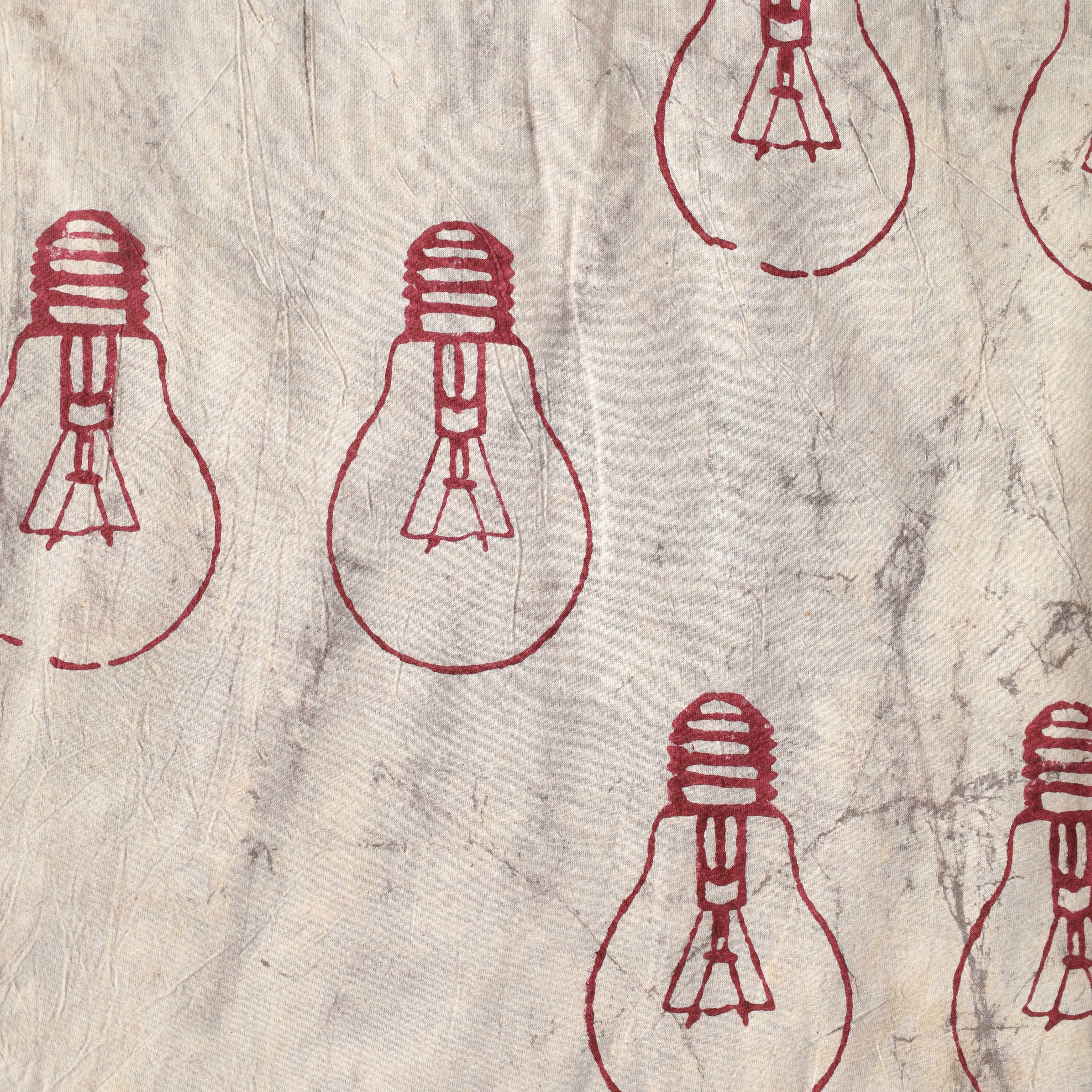 Hand Block Printed Light Bulb Motif Cotton Fabric - Artisan Red on Natural