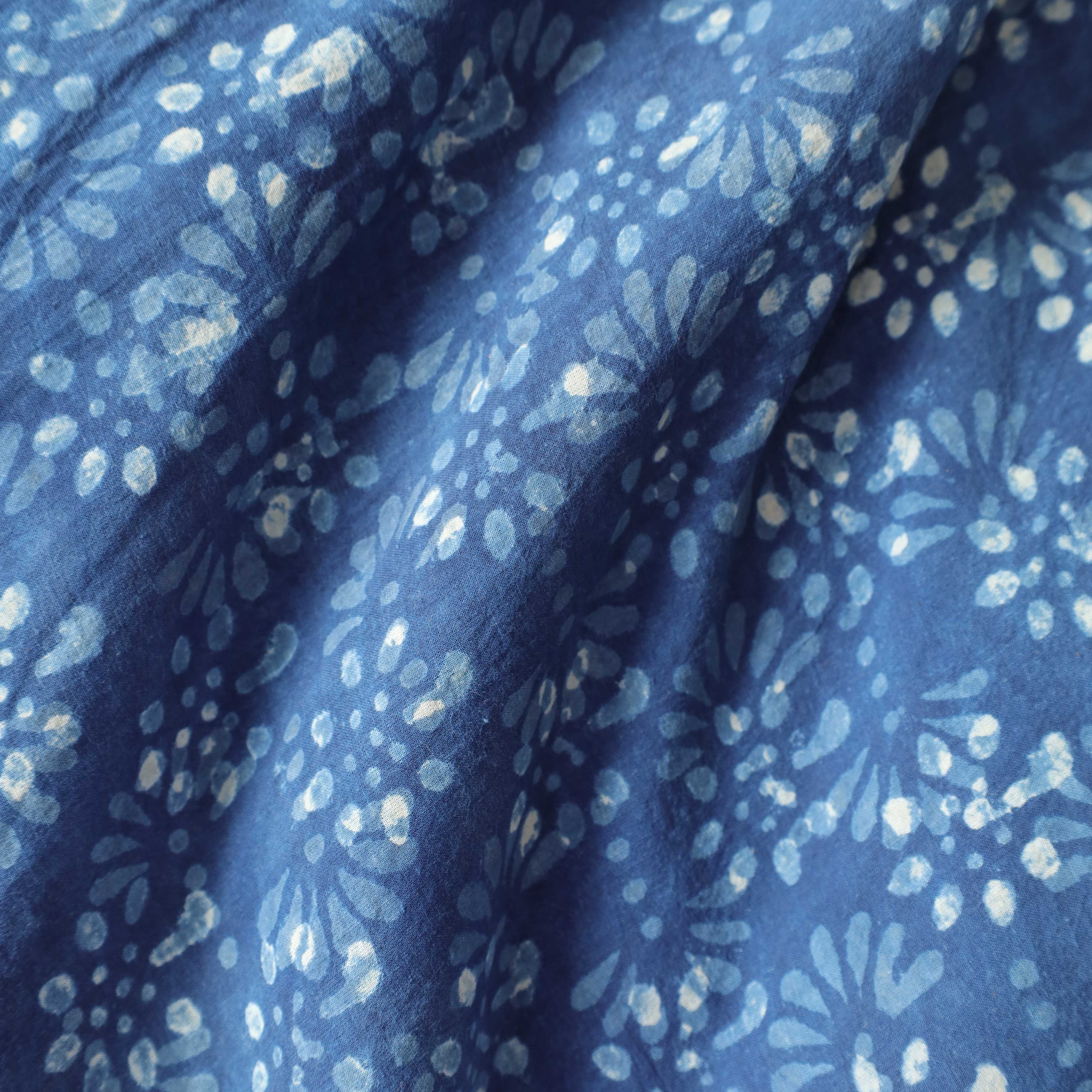 Artisan Indigo Hand Block Printed Cotton Fabric - Blue Floral Motif