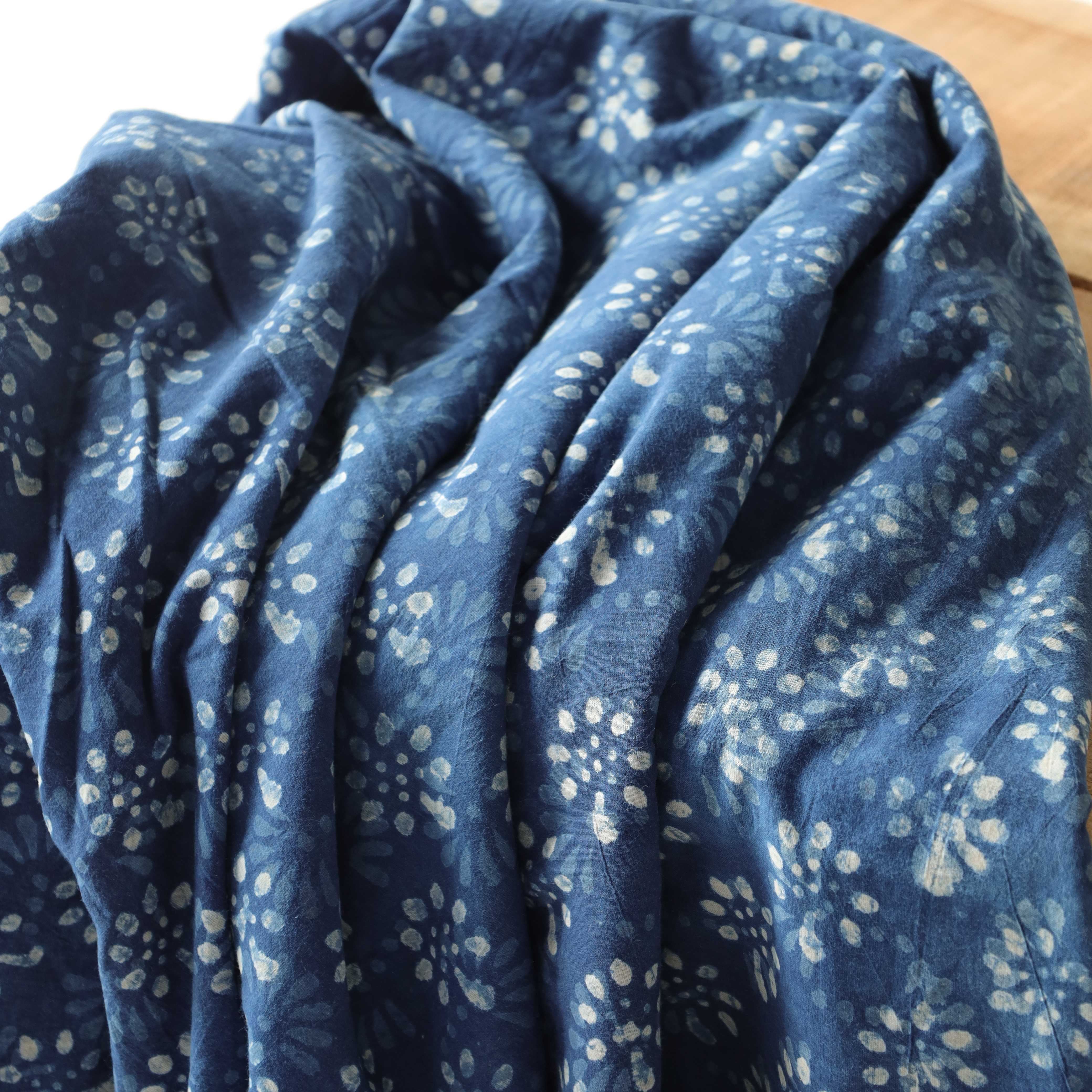 Artisan Indigo Hand Block Printed Cotton Fabric - Blue Floral Motif