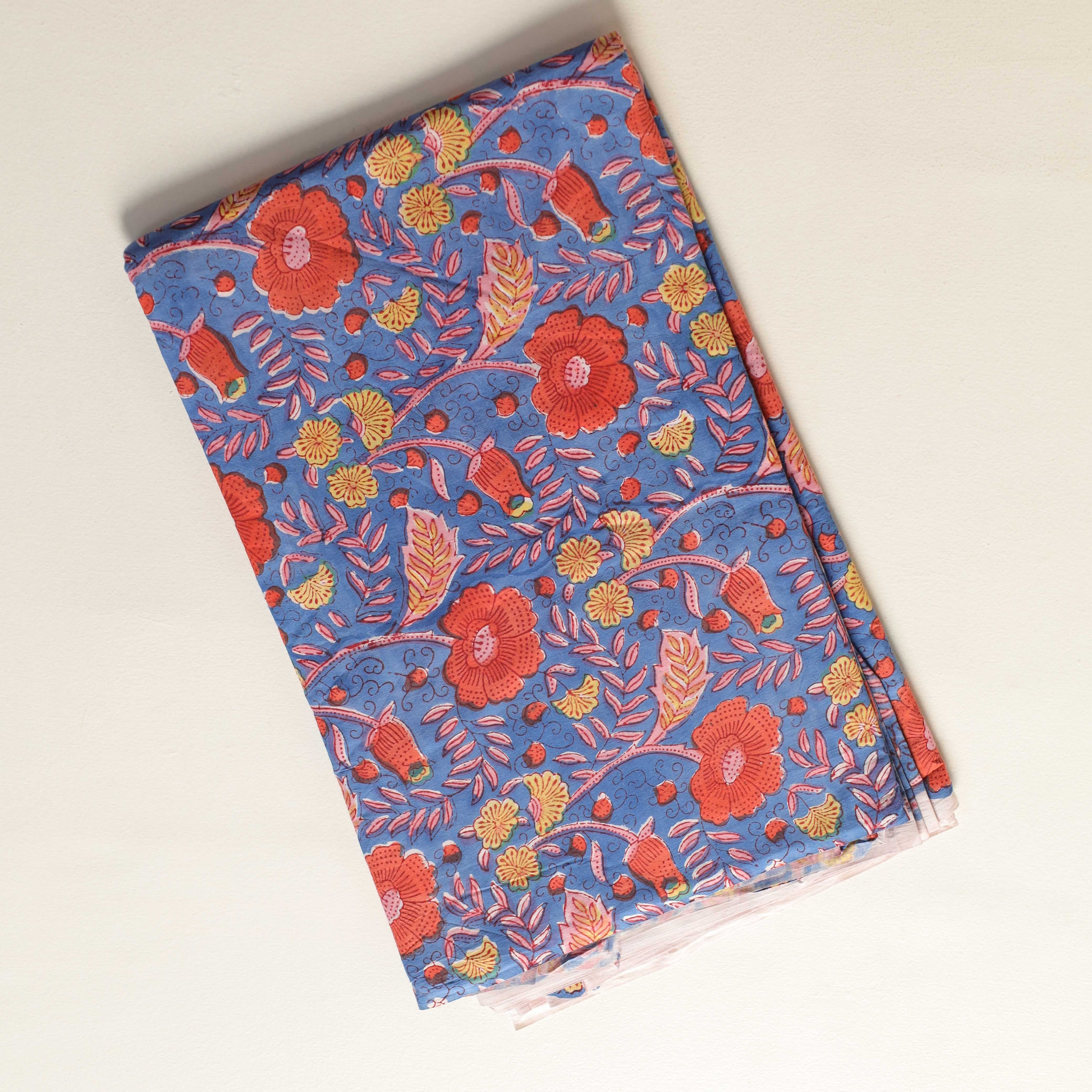 Artisan Indigo Dabu Hand Block Printed Fabric - Blue Geometric Petal