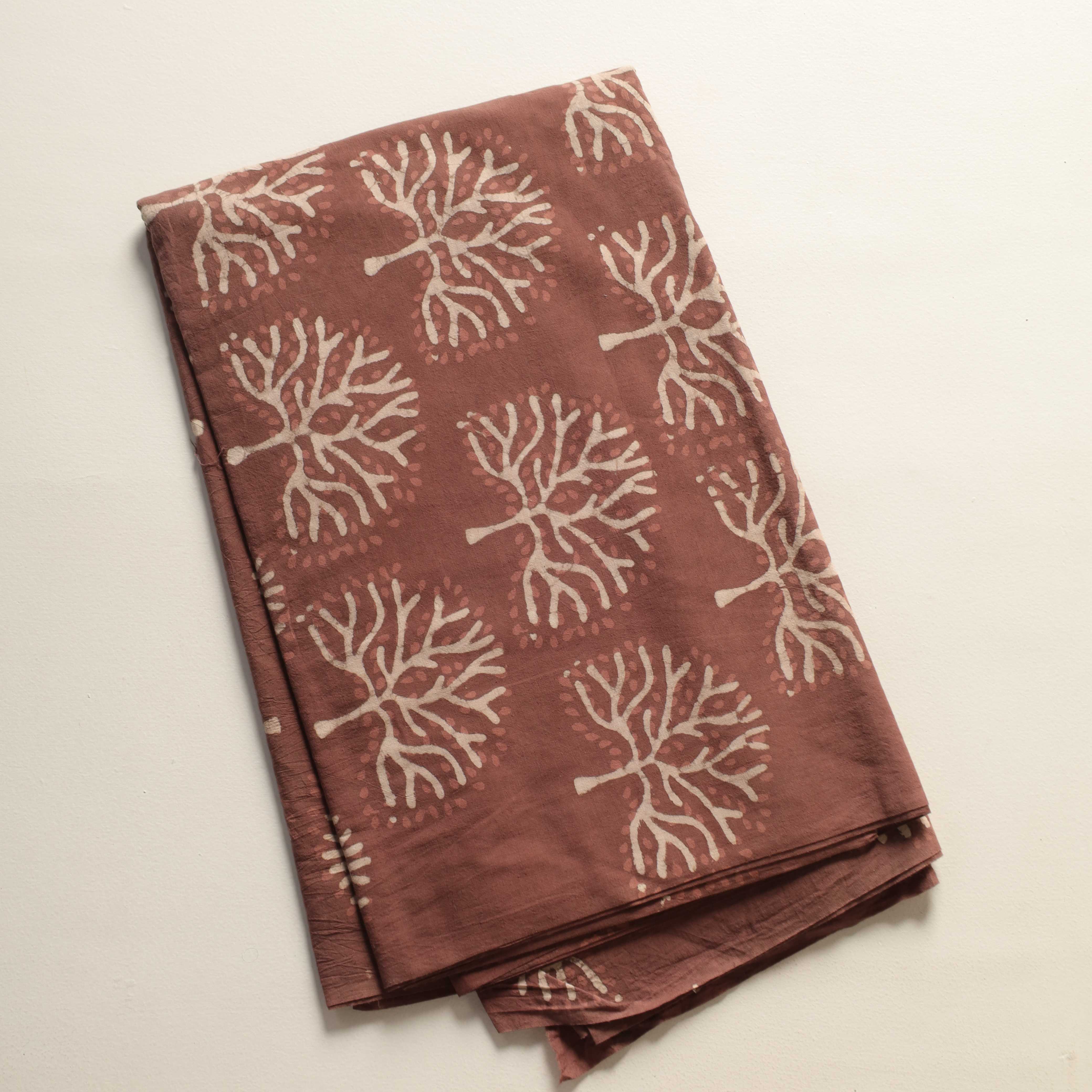 Hand Block Printed Cotton Fabric - Terracotta Tree Motif