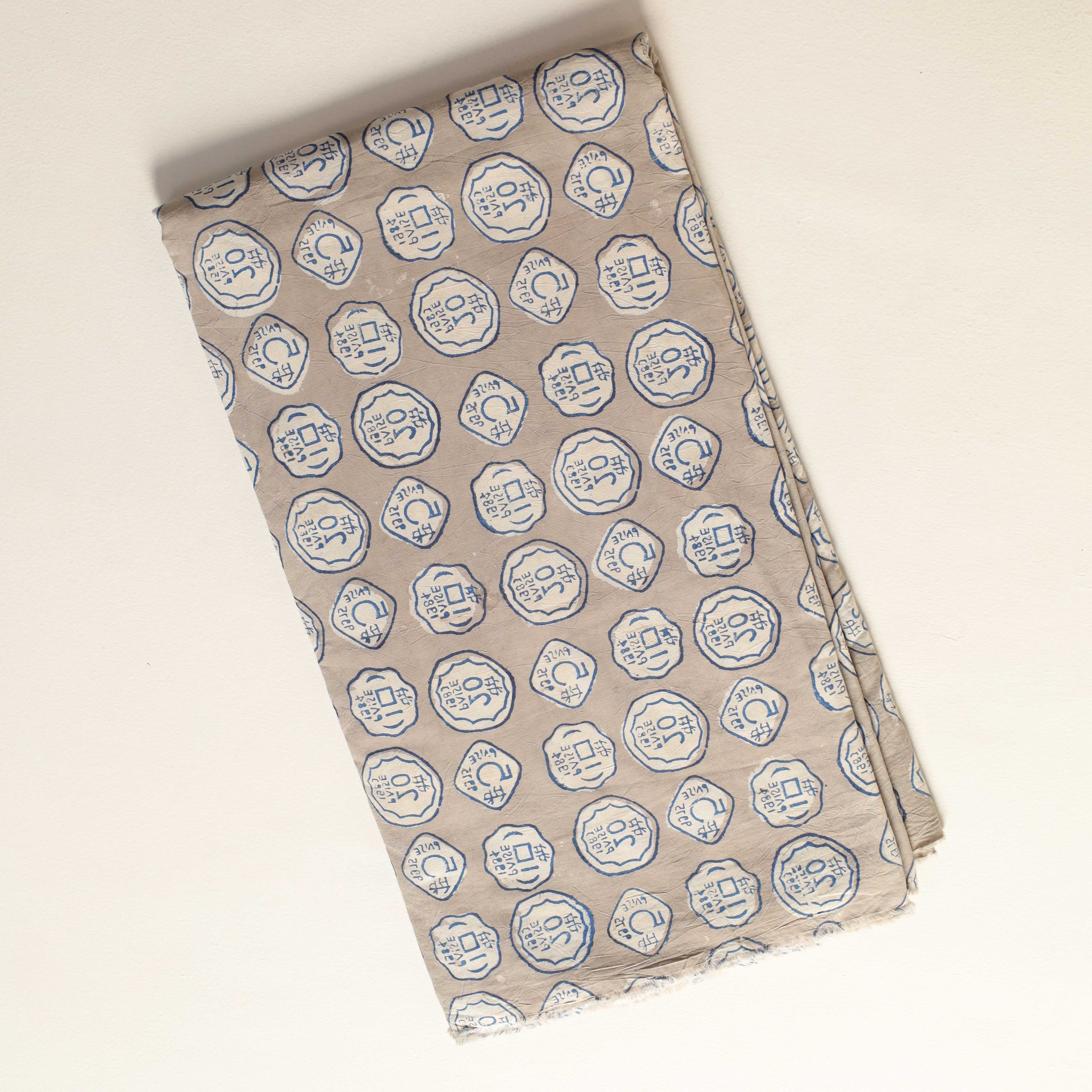 Vintage Coin Motif Hand Block Printed Cotton Fabric