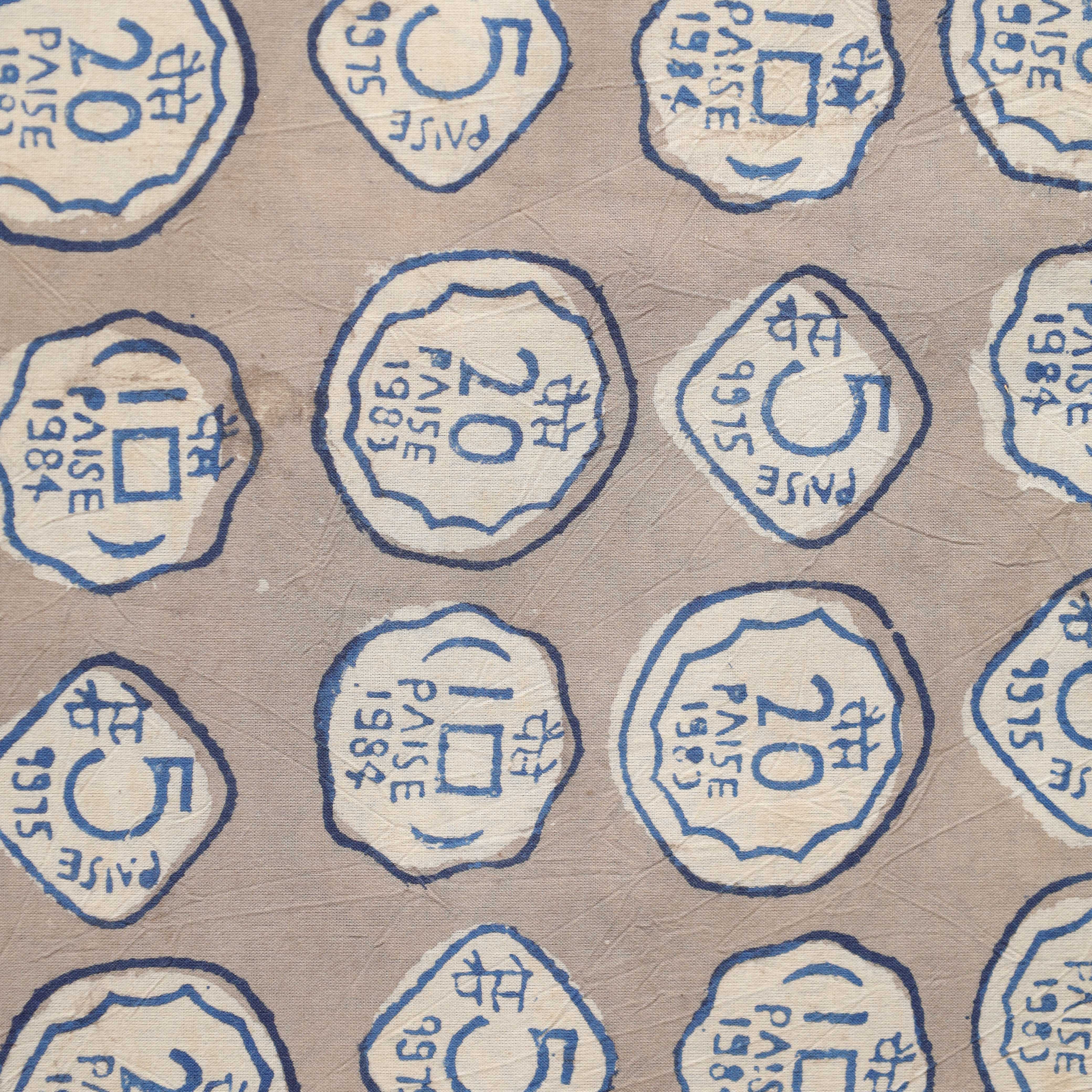 Vintage Coin Motif Hand Block Printed Cotton Fabric