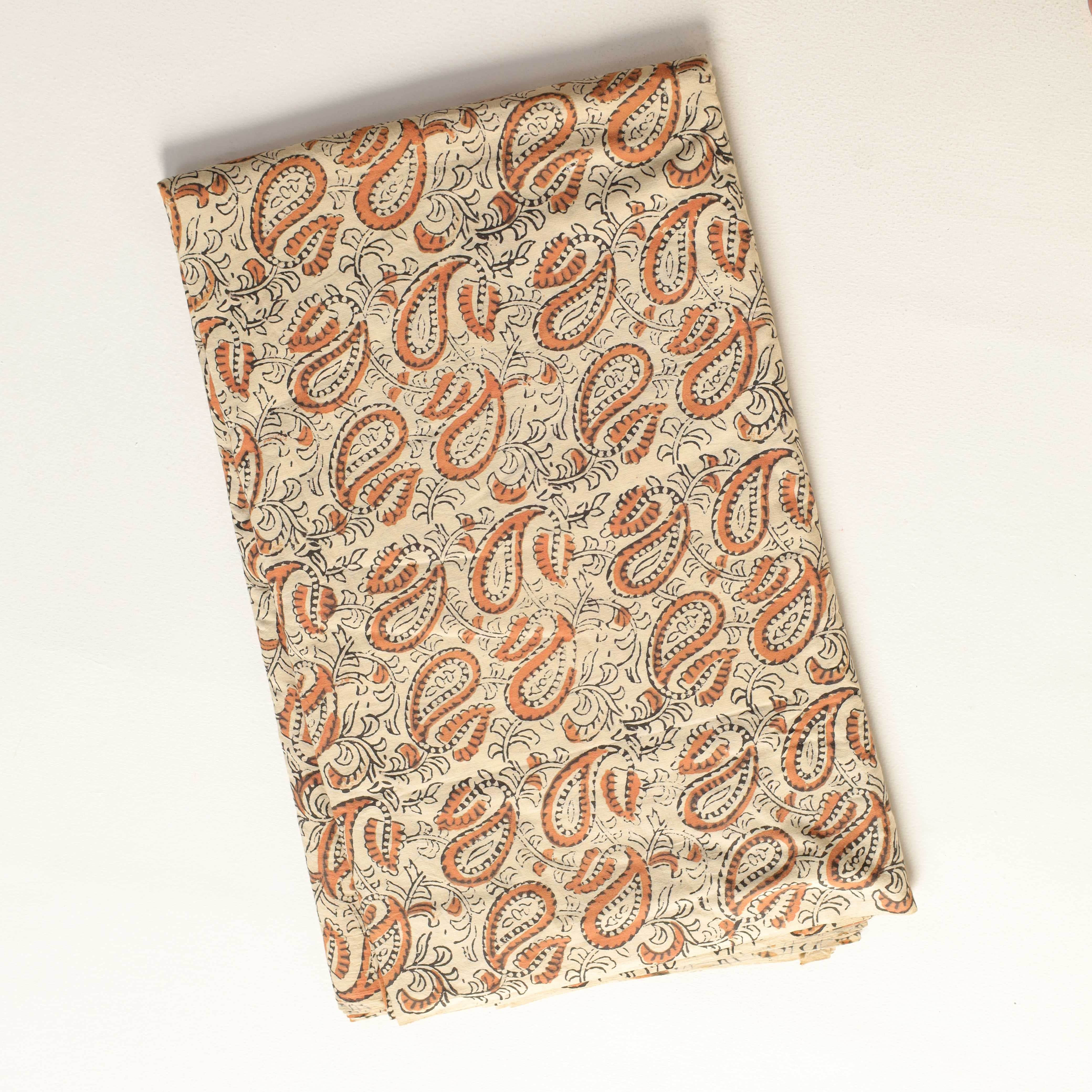 Traditional Rust Paisley Hand Block Printed Cotton Fabric