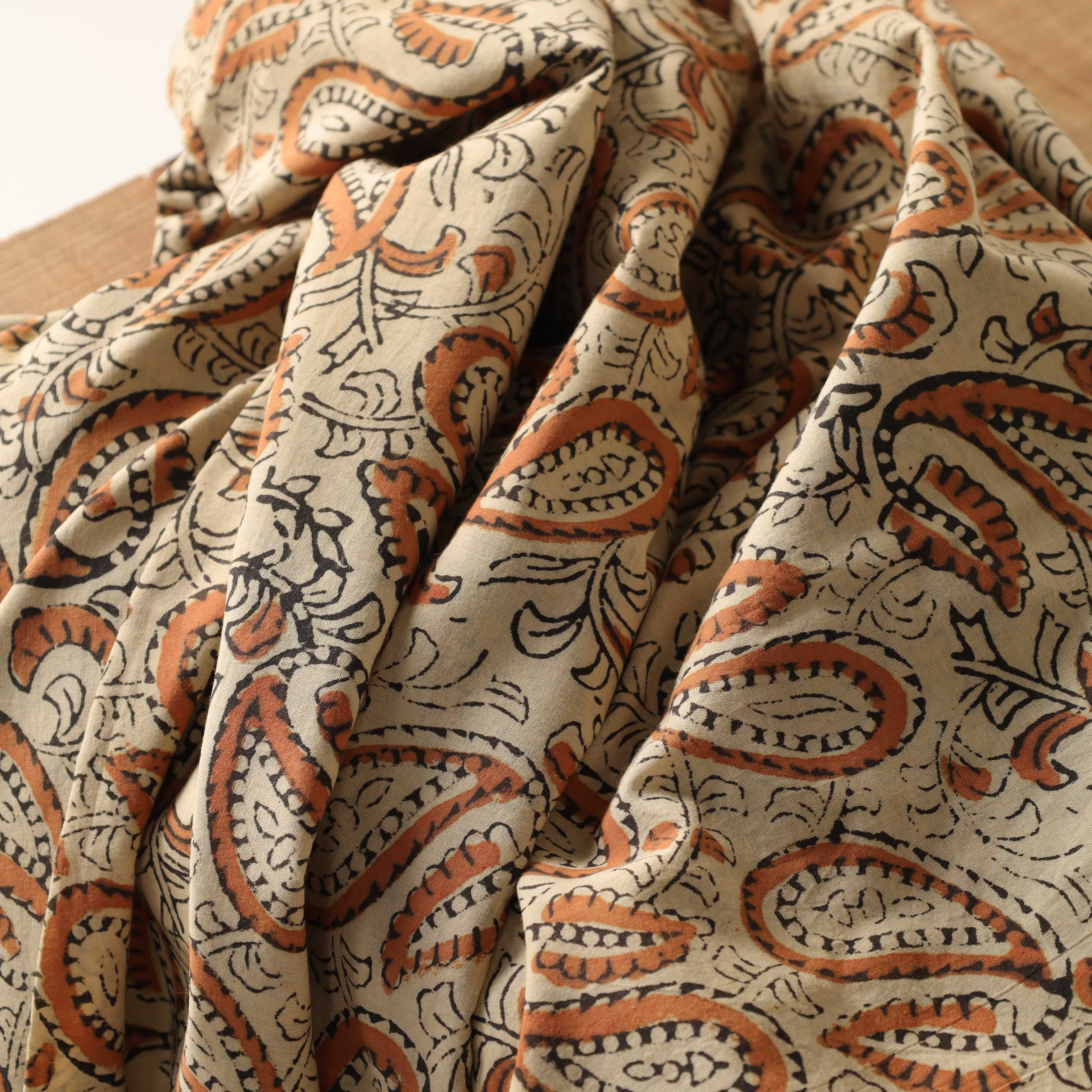 Traditional Rust Paisley Hand Block Printed Cotton Fabric