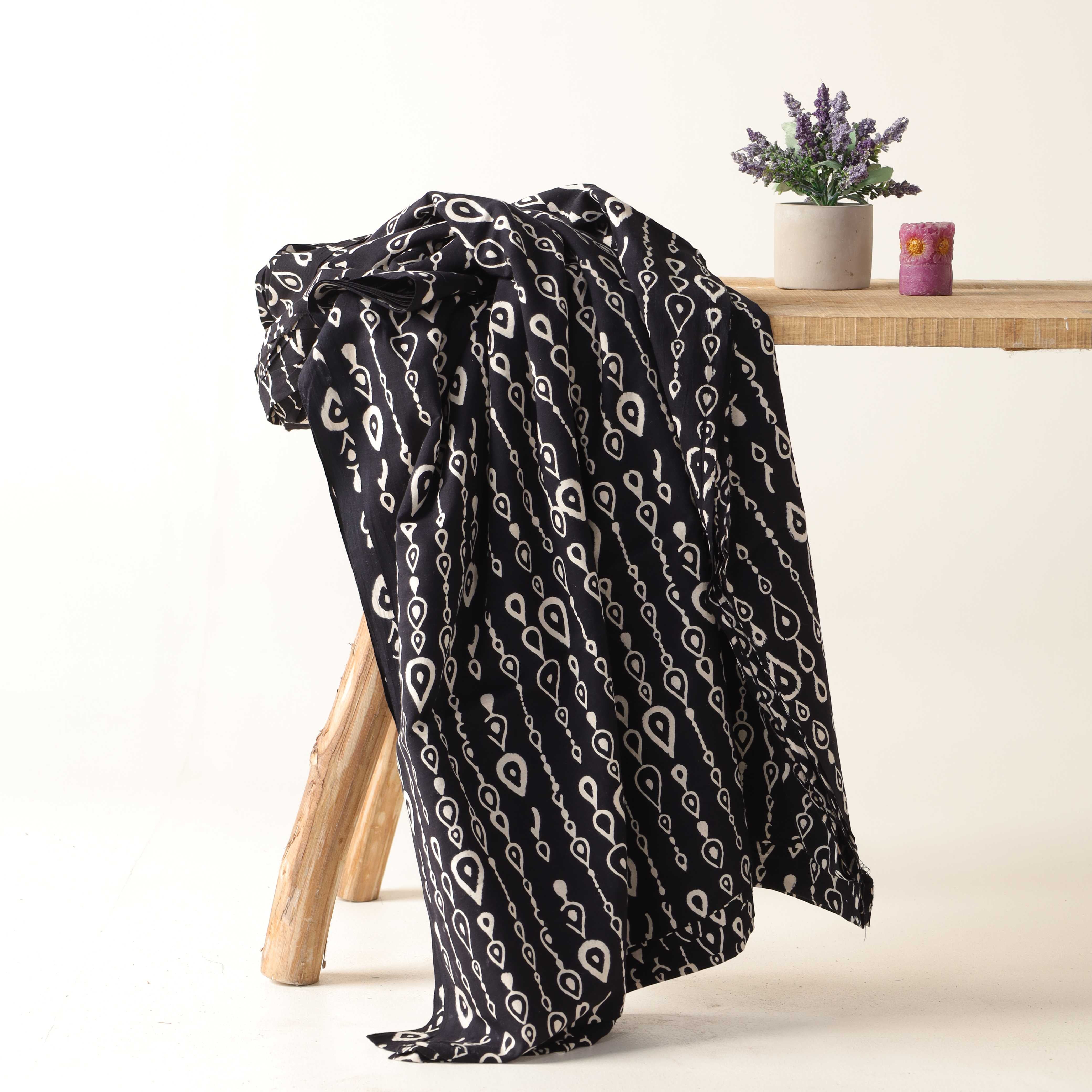 Artisan Hand Block Printed Cotton Fabric - Indigo Blue & White Teardrop Motif