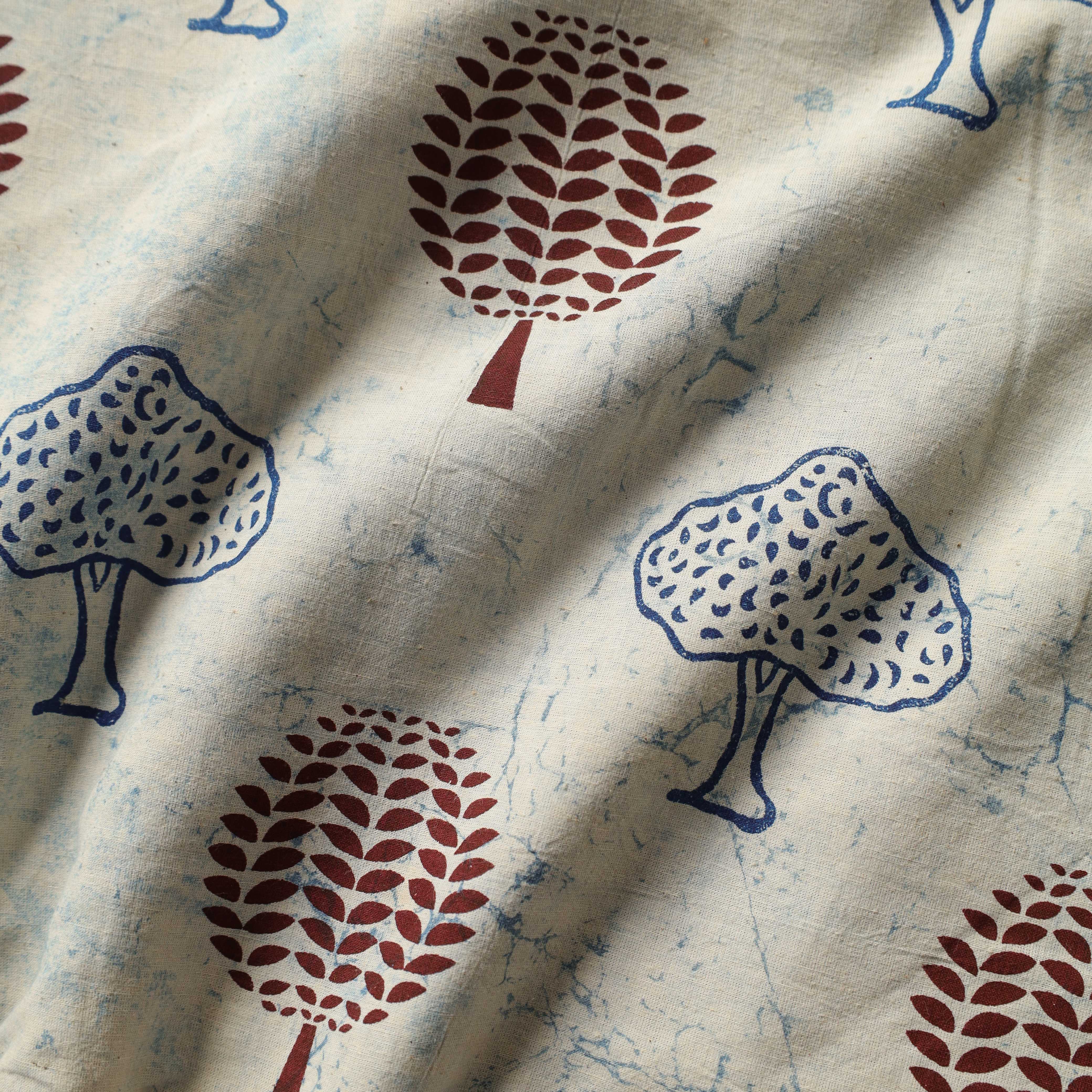 Premium Hand Block Printed Cotton Fabric - Indigo & Madder Tree Motif