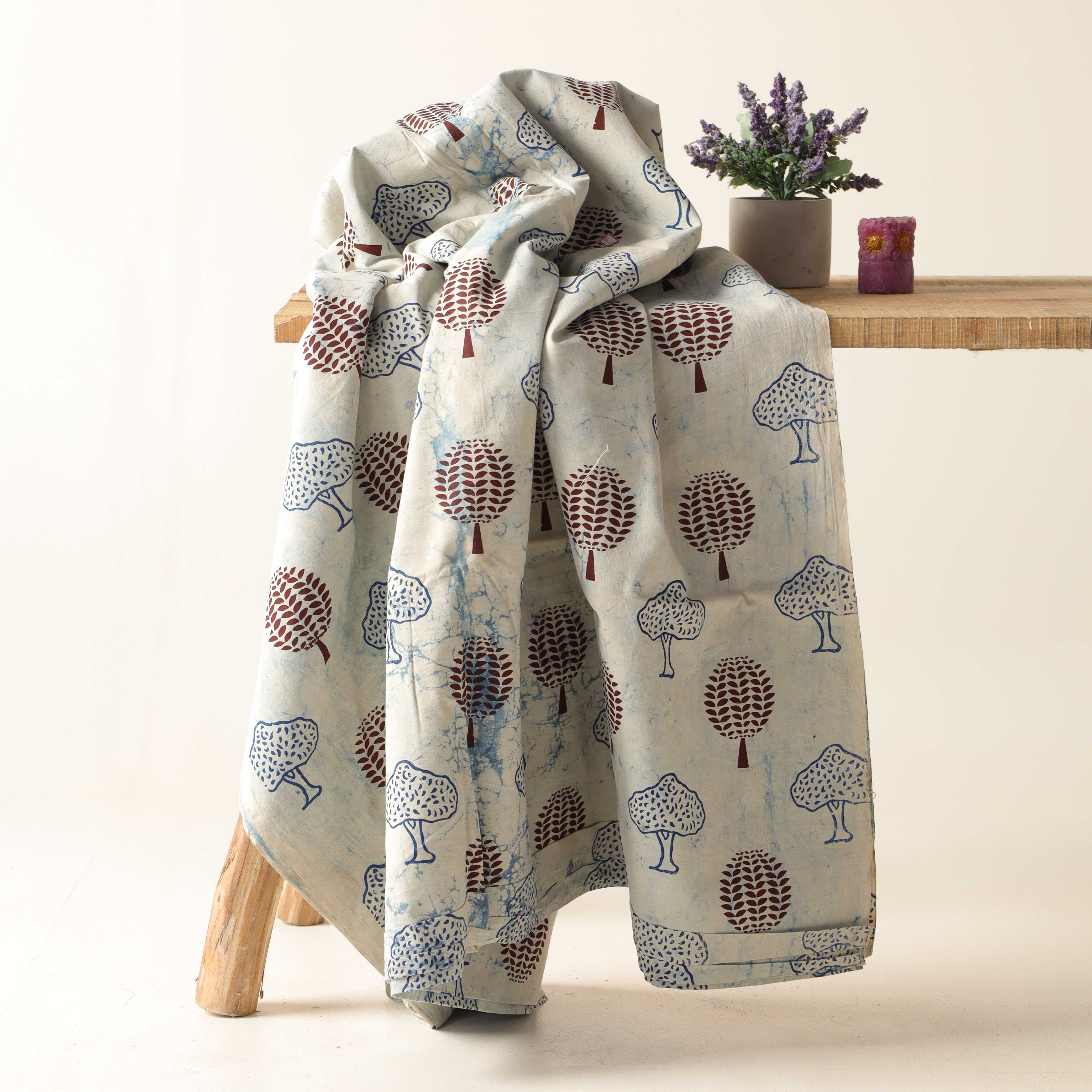 Premium Hand Block Printed Cotton Fabric - Indigo & Madder Tree Motif