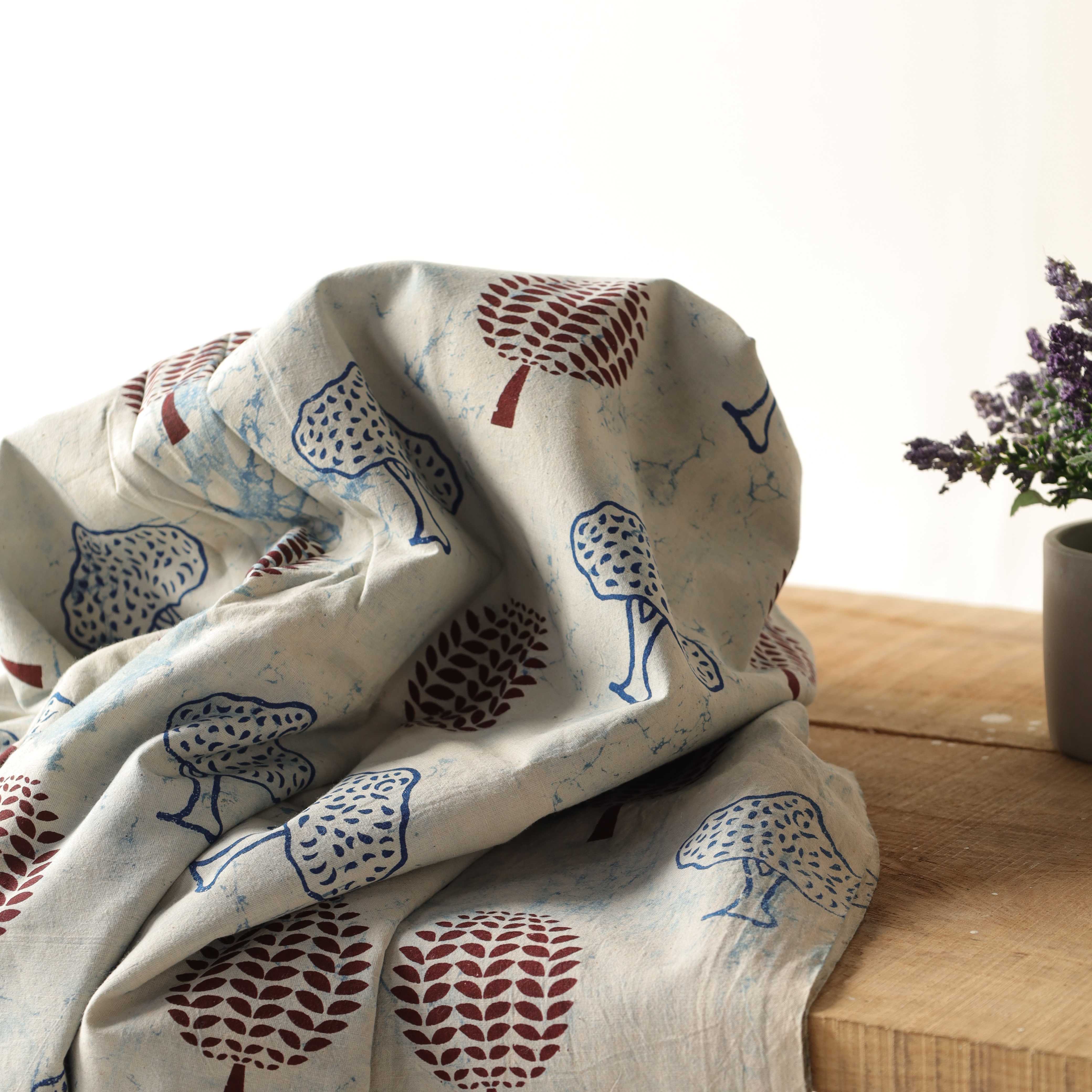 Premium Hand Block Printed Cotton Fabric - Indigo & Madder Tree Motif