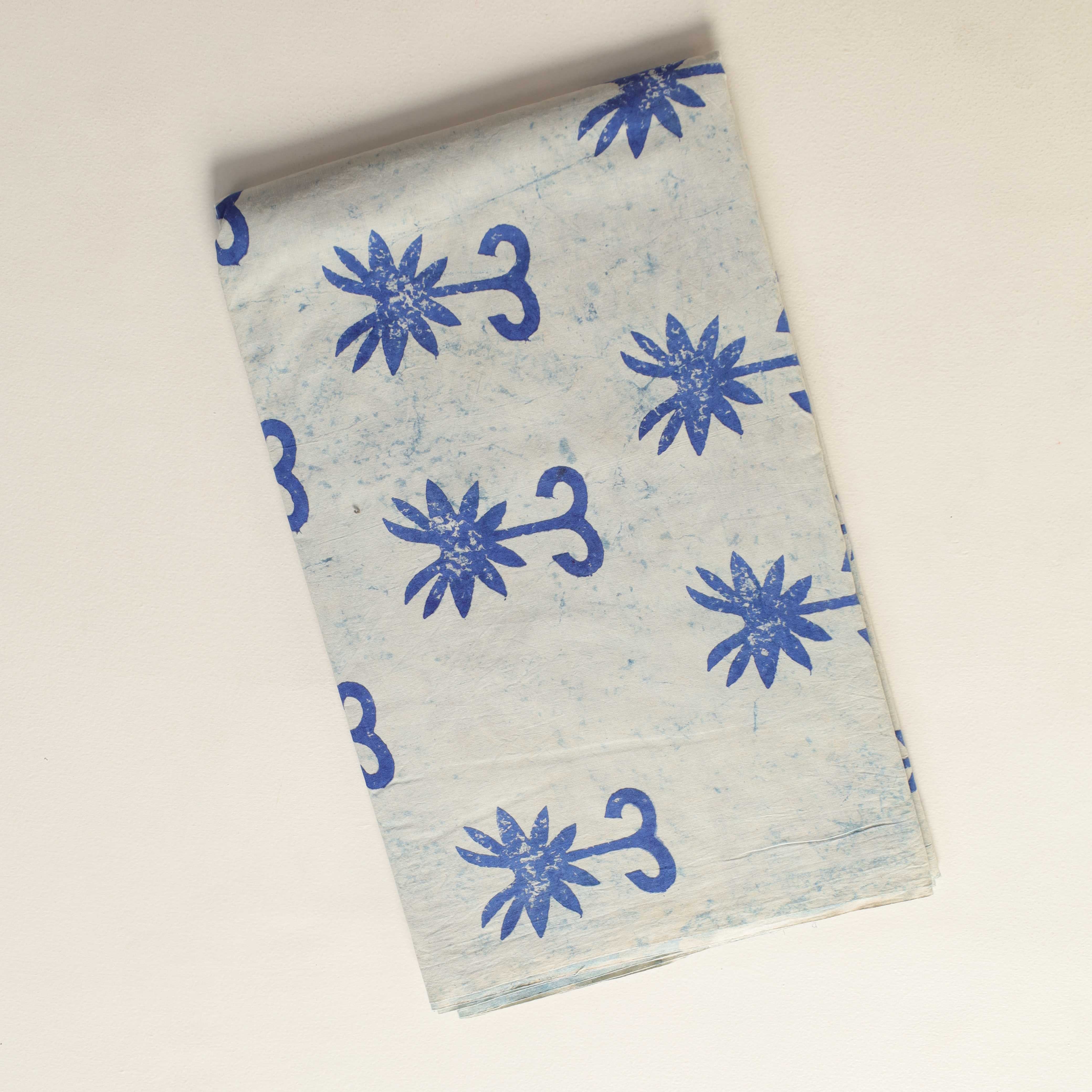 Premium Indigo Floral Hand Block Printed Cotton Fabric