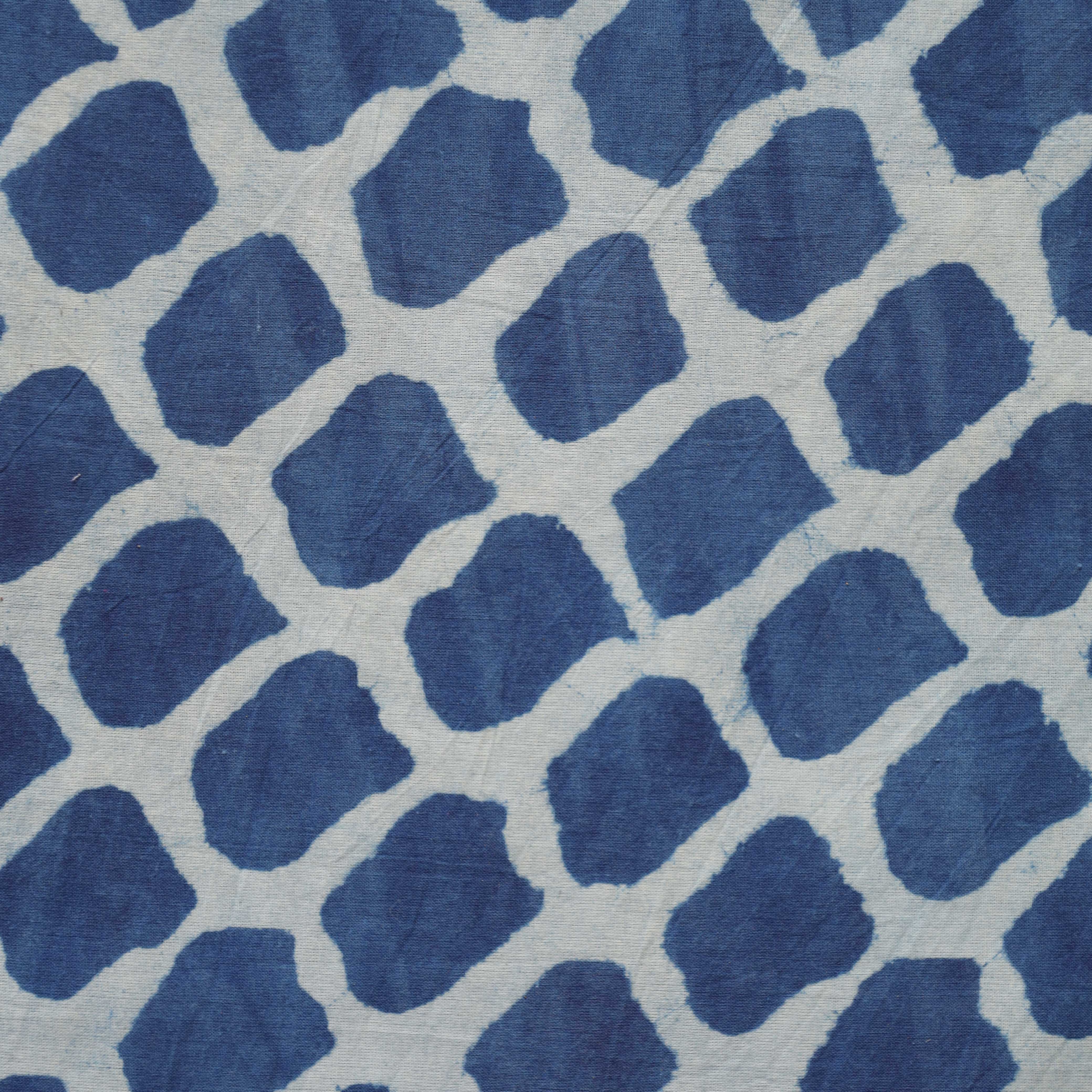 Indigo Hand Block Printed Cotton Fabric - Geometric Tile Motif