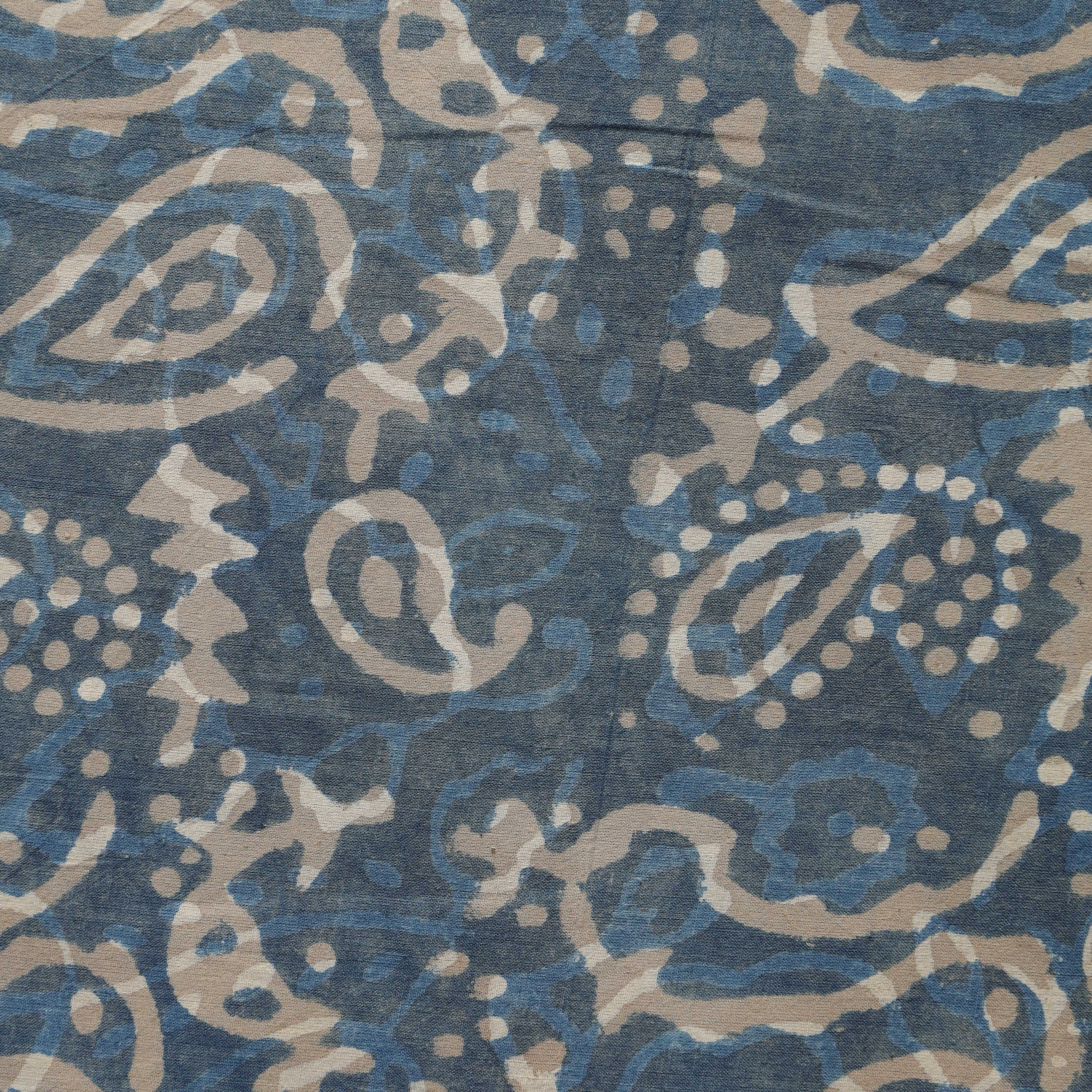 Indigo Paisley Hand Block Printed Cotton Fabric