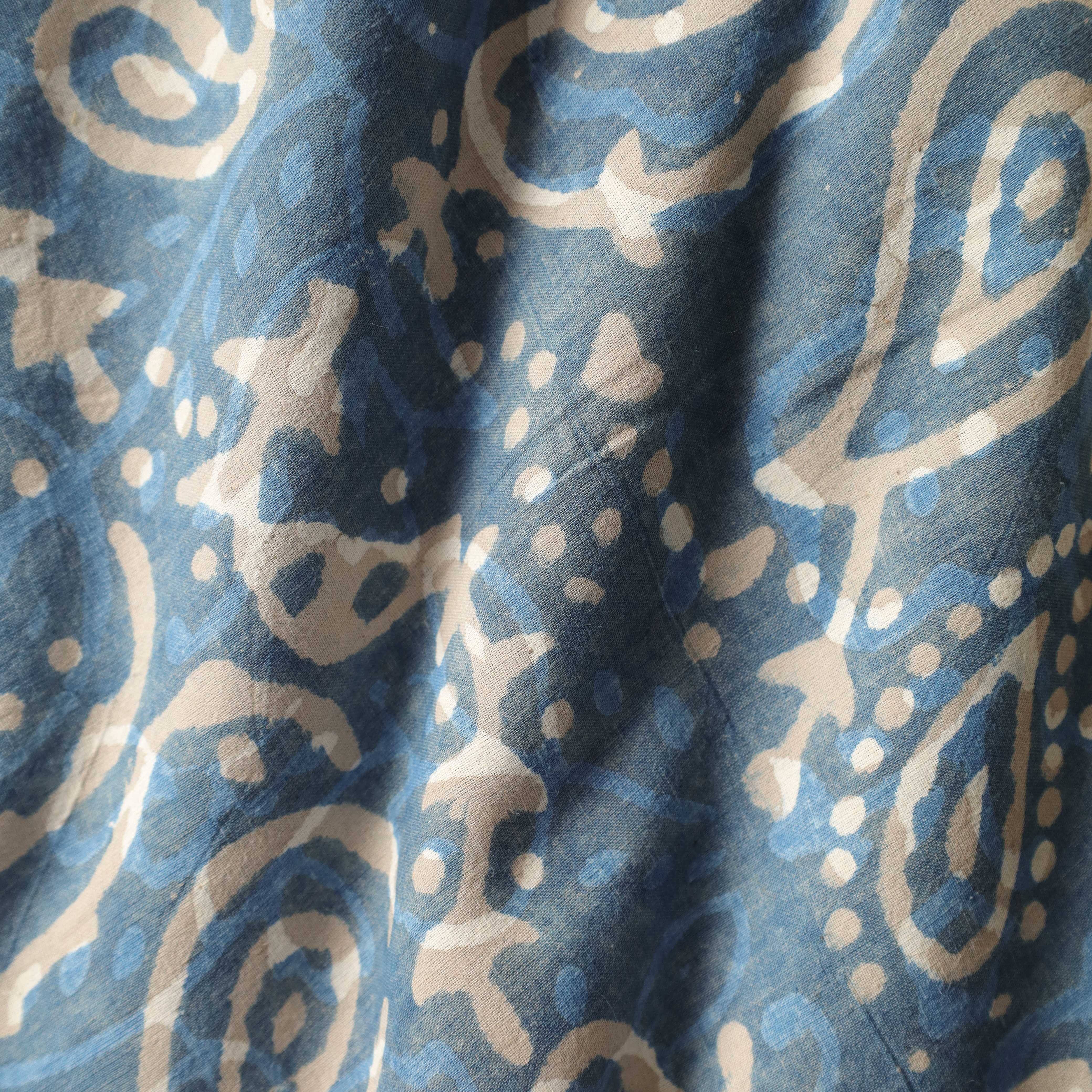 Indigo Paisley Hand Block Printed Cotton Fabric