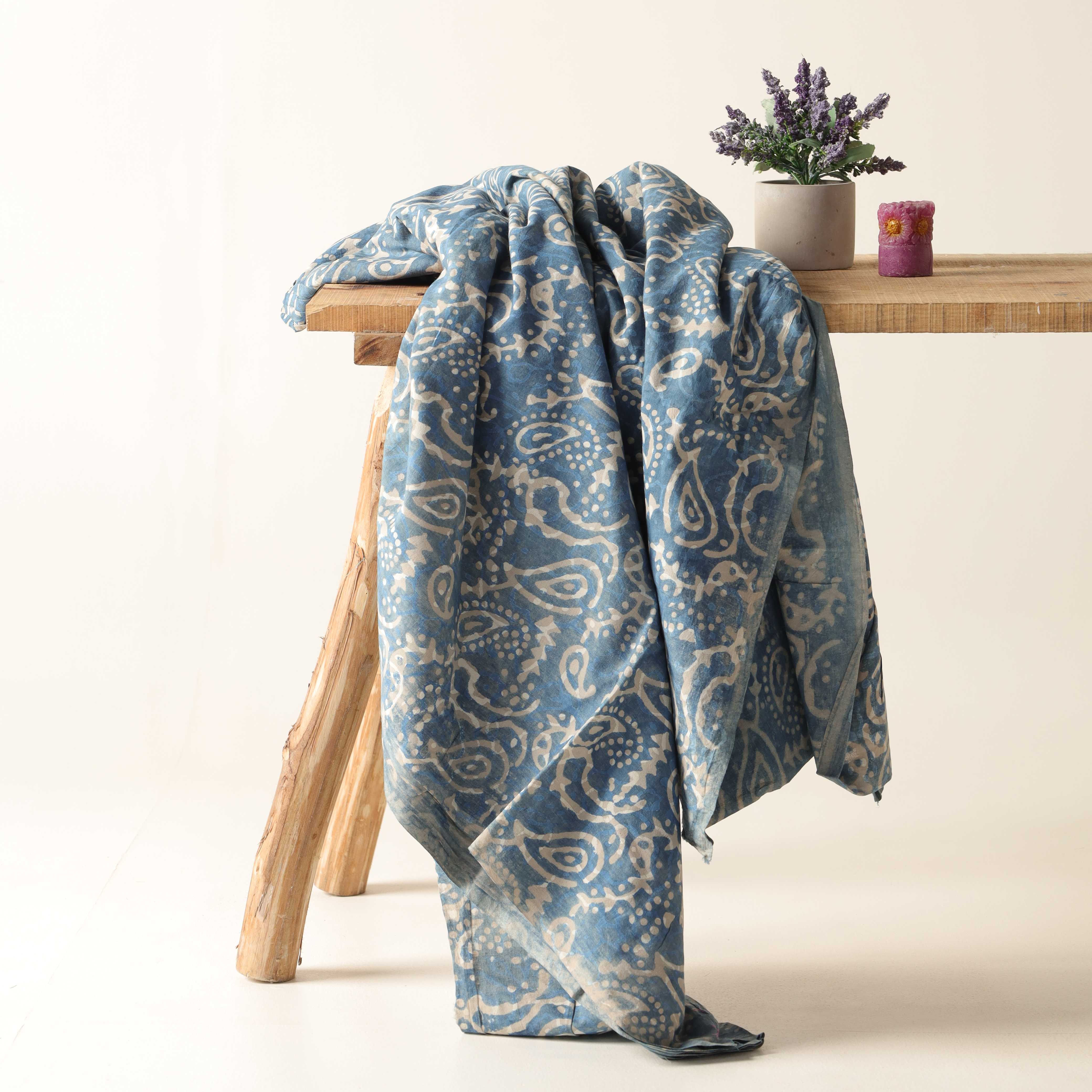 Indigo Paisley Hand Block Printed Cotton Fabric