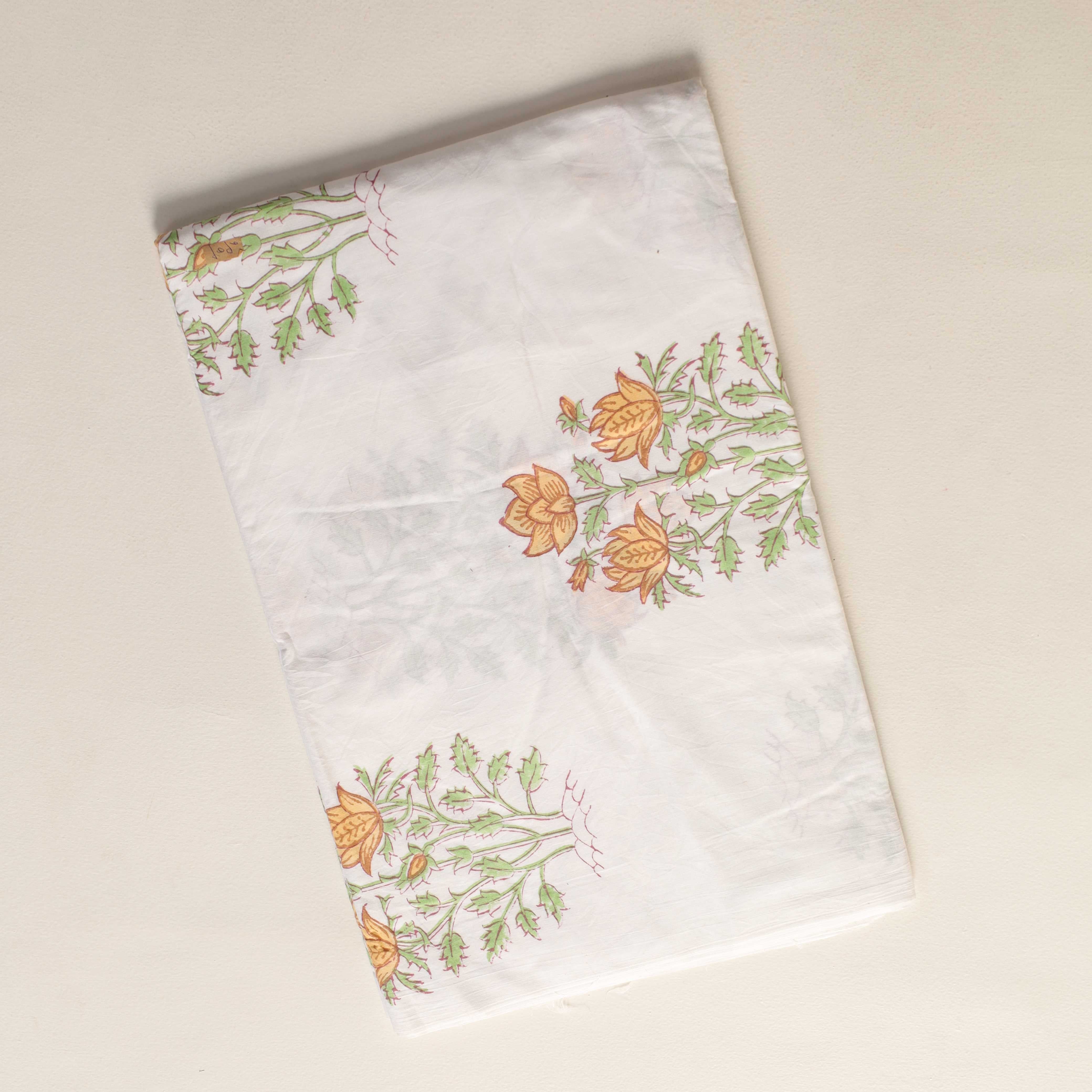 Saffron Marigold Hand Block Printed Cotton Fabric