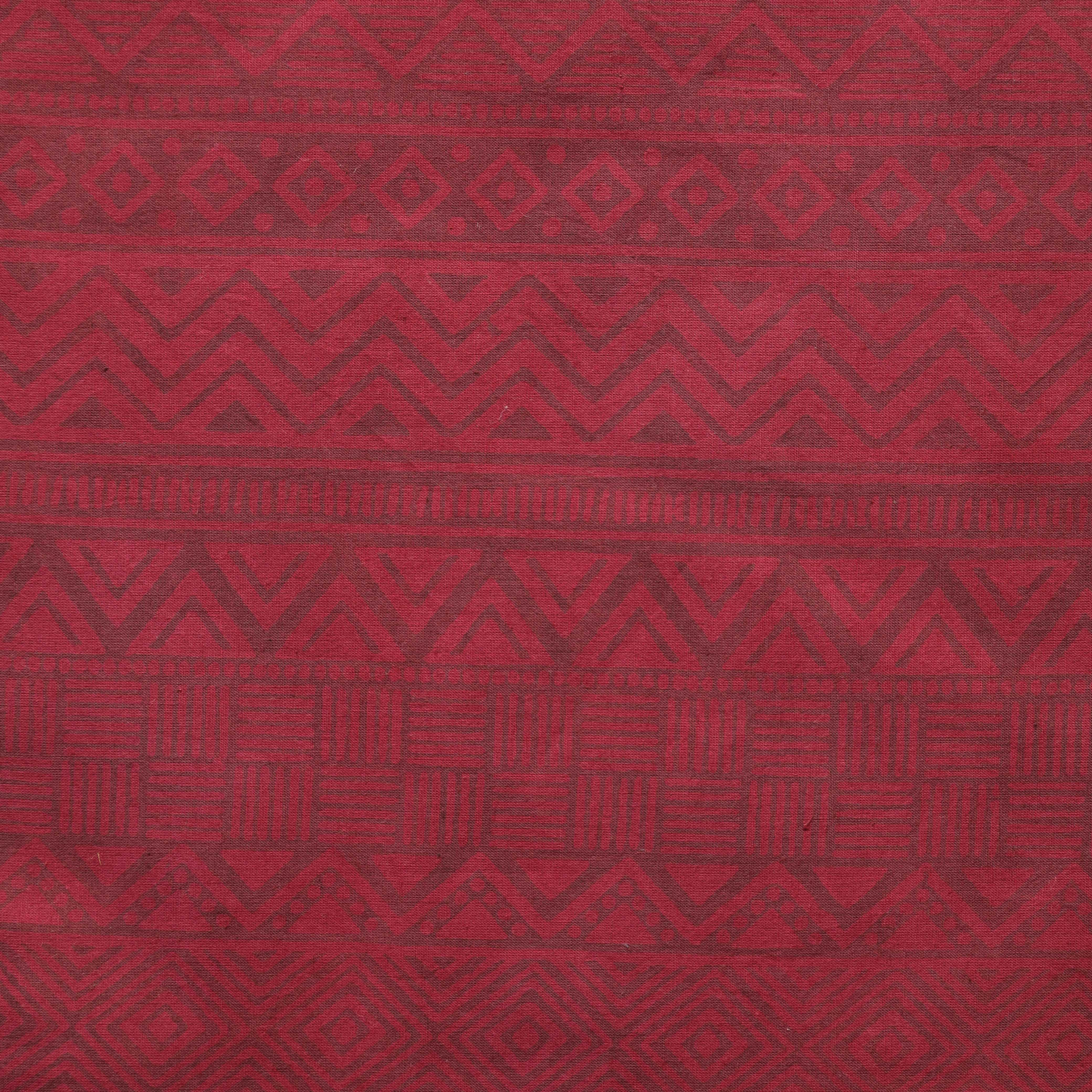Maroon Geometric Tribal Hand Block Printed Cotton Fabric