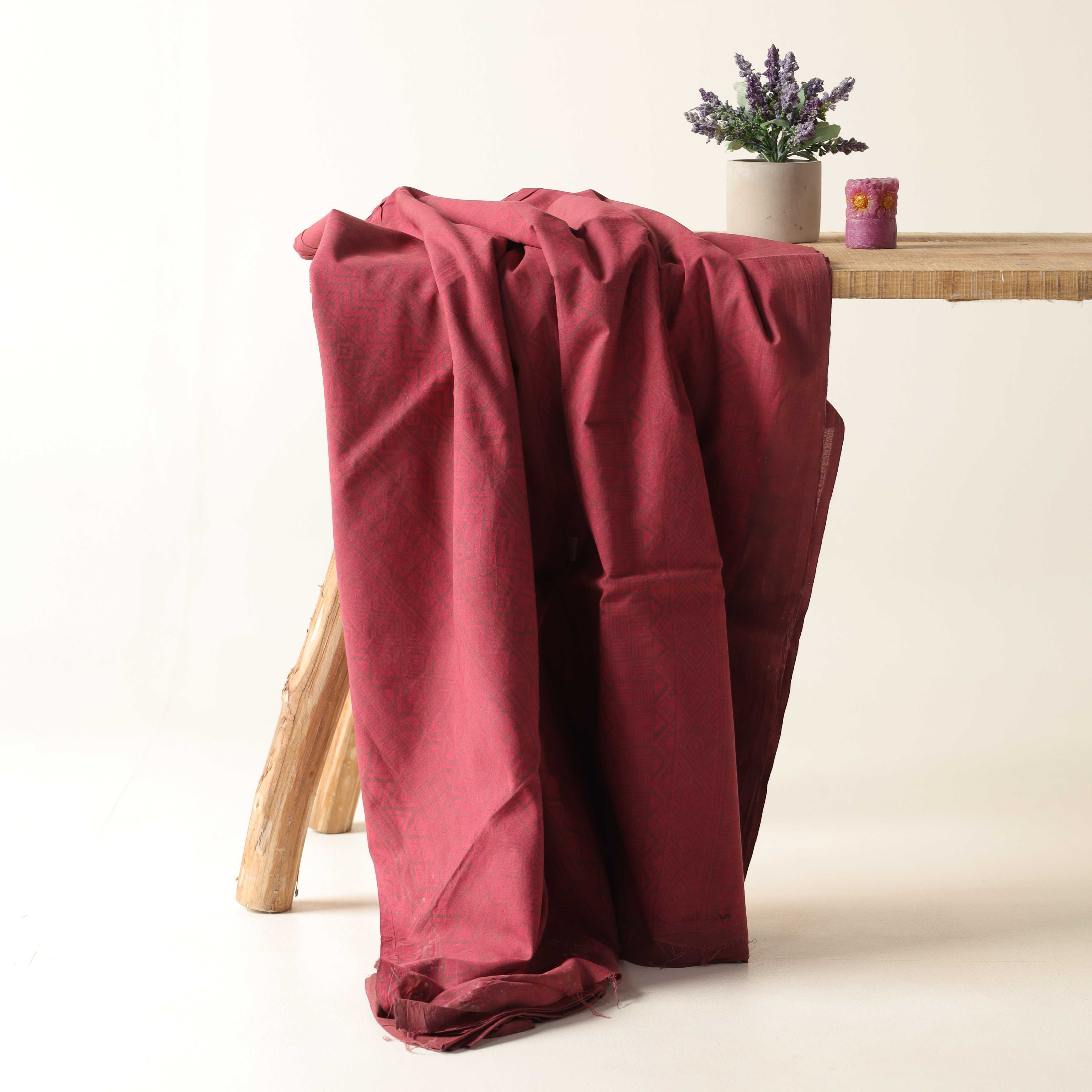 Maroon Geometric Tribal Hand Block Printed Cotton Fabric