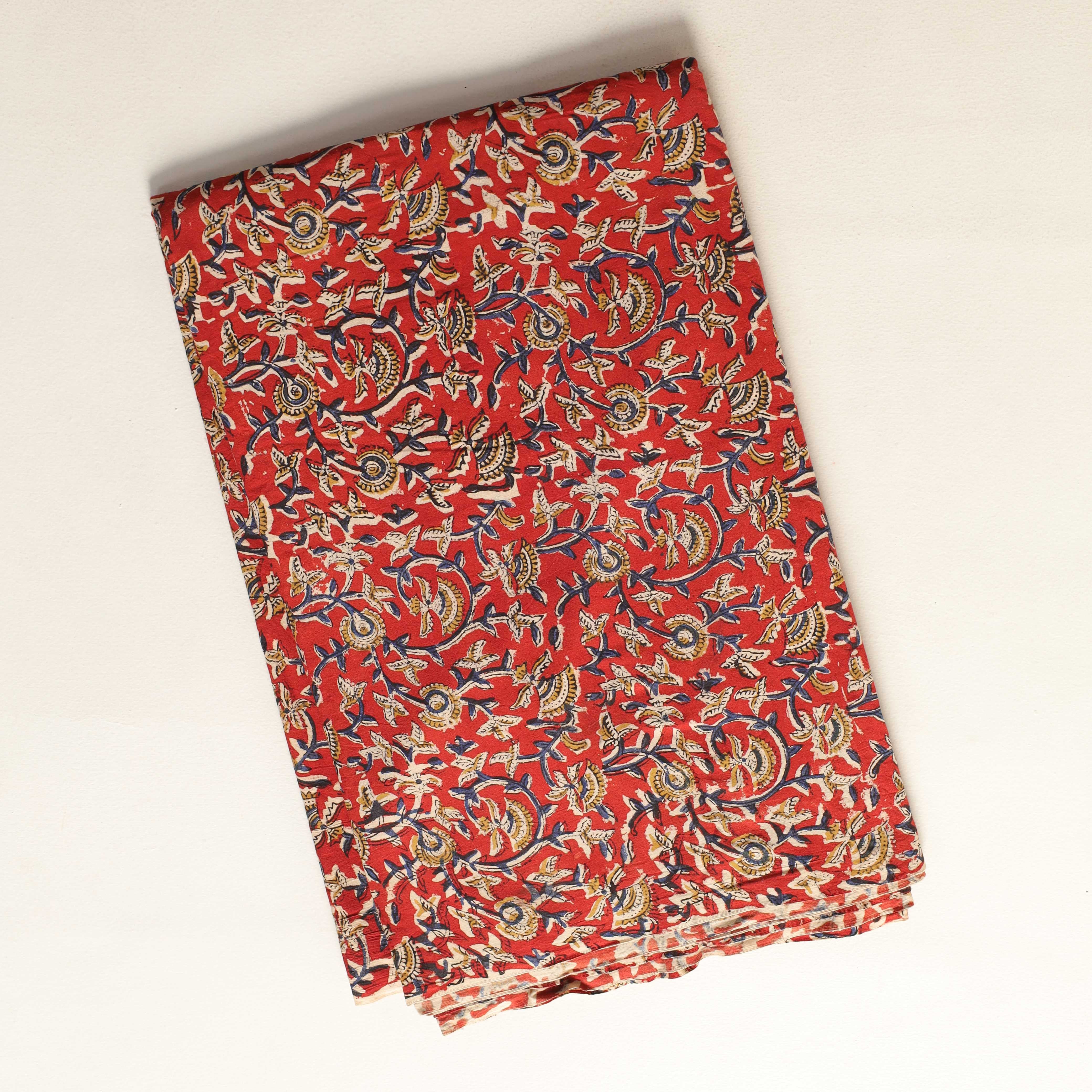 Artisan Hand Block Printed Cotton Fabric - Crimson Floral Vine