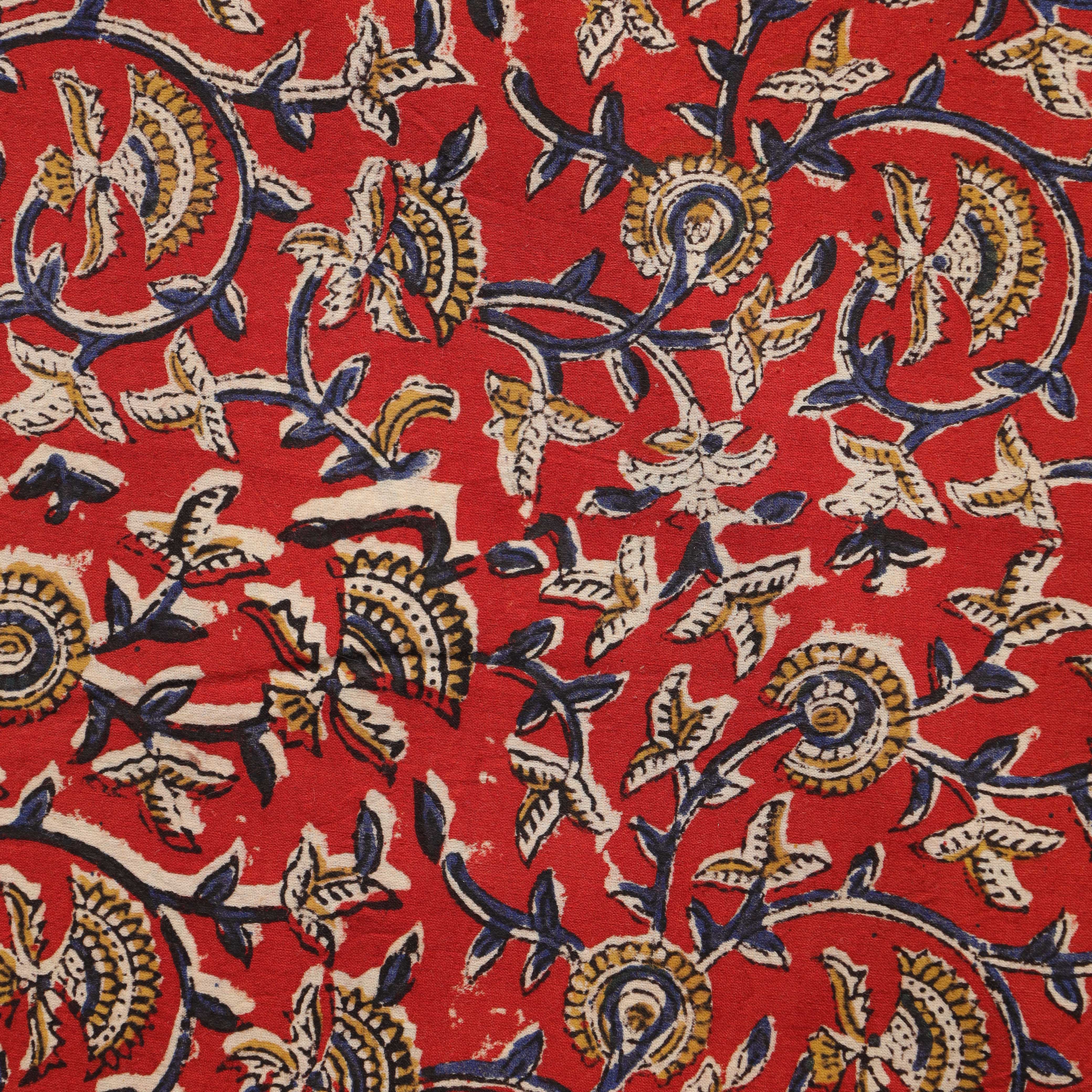 Artisan Hand Block Printed Cotton Fabric - Crimson Floral Vine