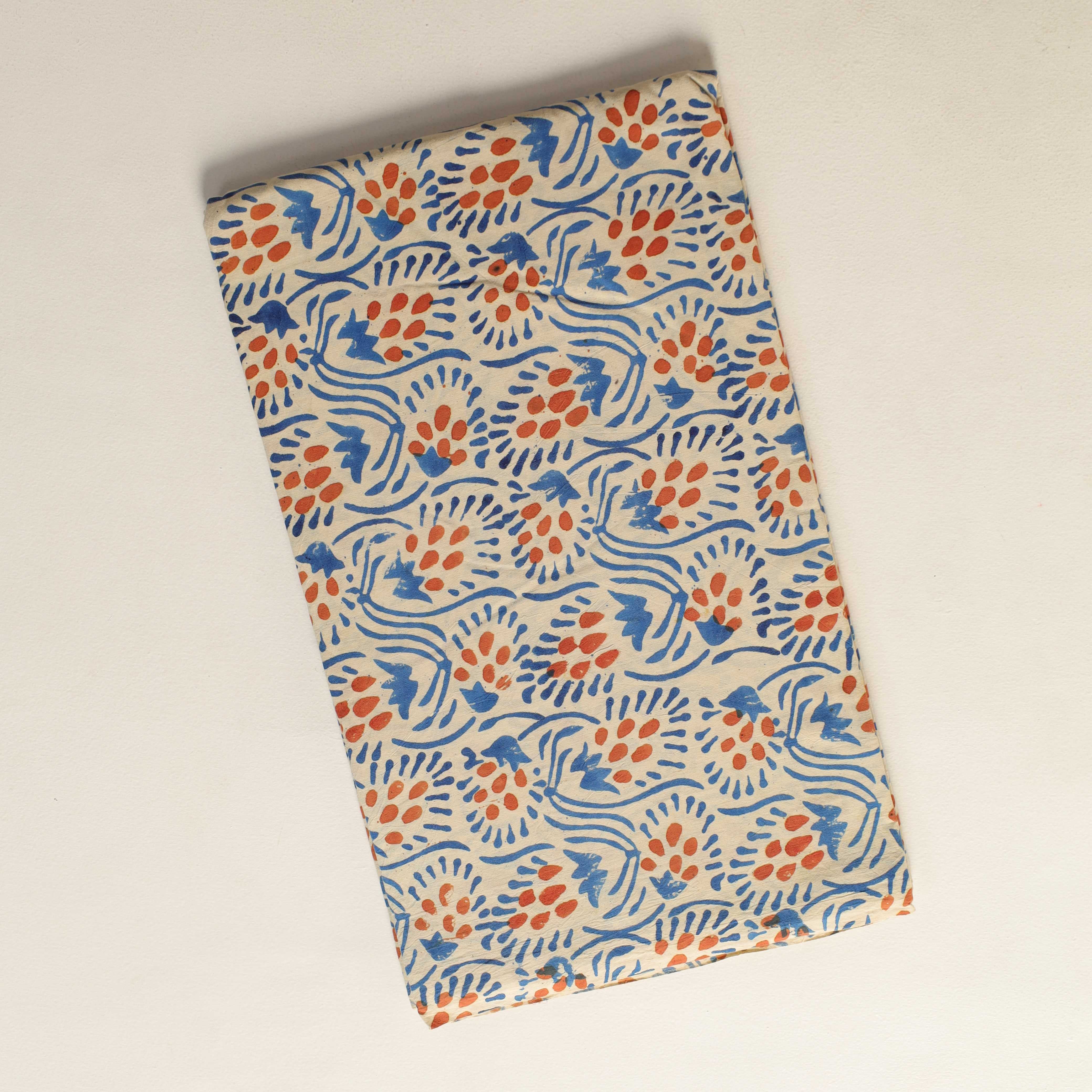 Artisan Hand Block Printed Cotton Fabric - Indigo and Terra Cotta Abstract Motif