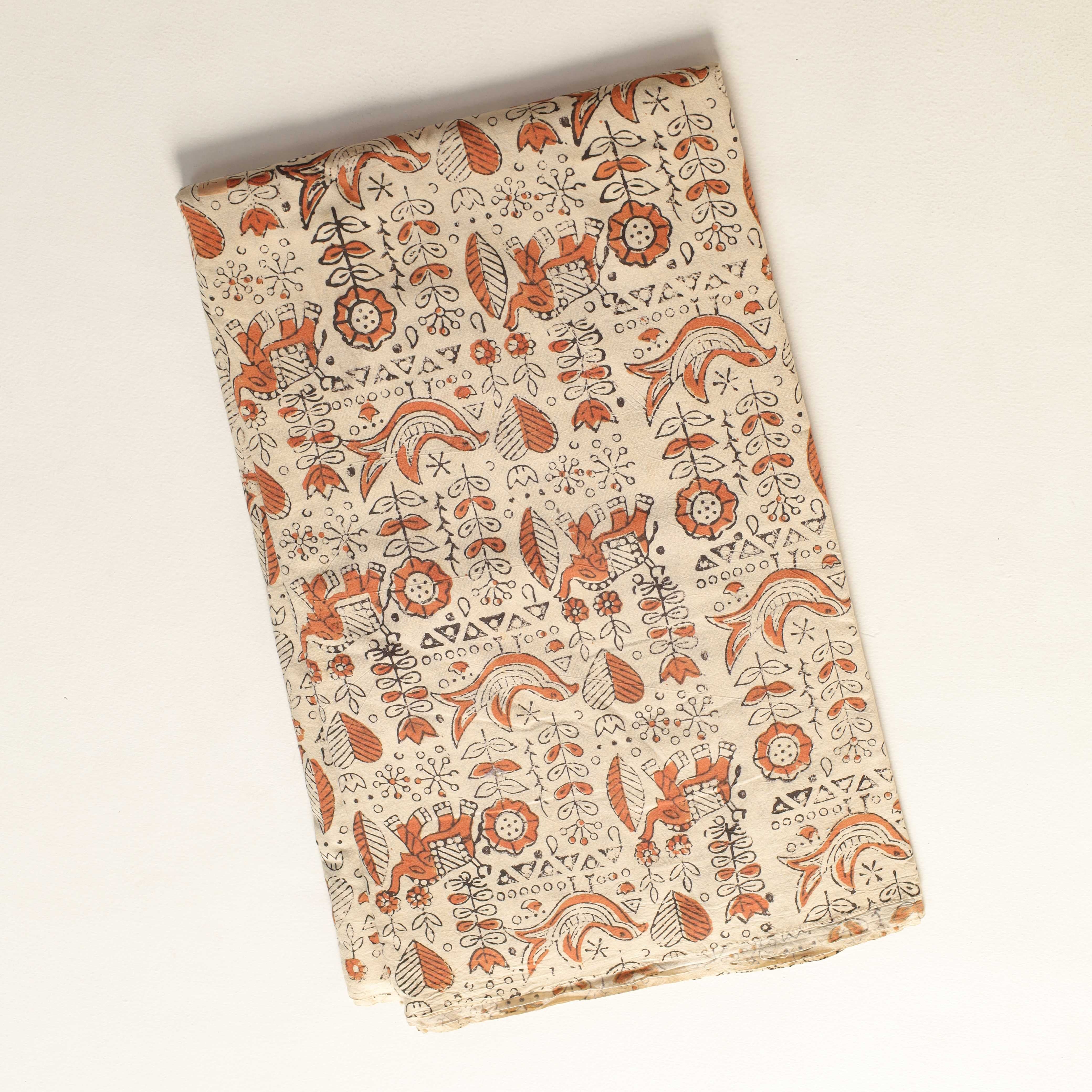 Artisan Hand Block Printed Cotton Fabric - Heritage Elephant and Avian Motif