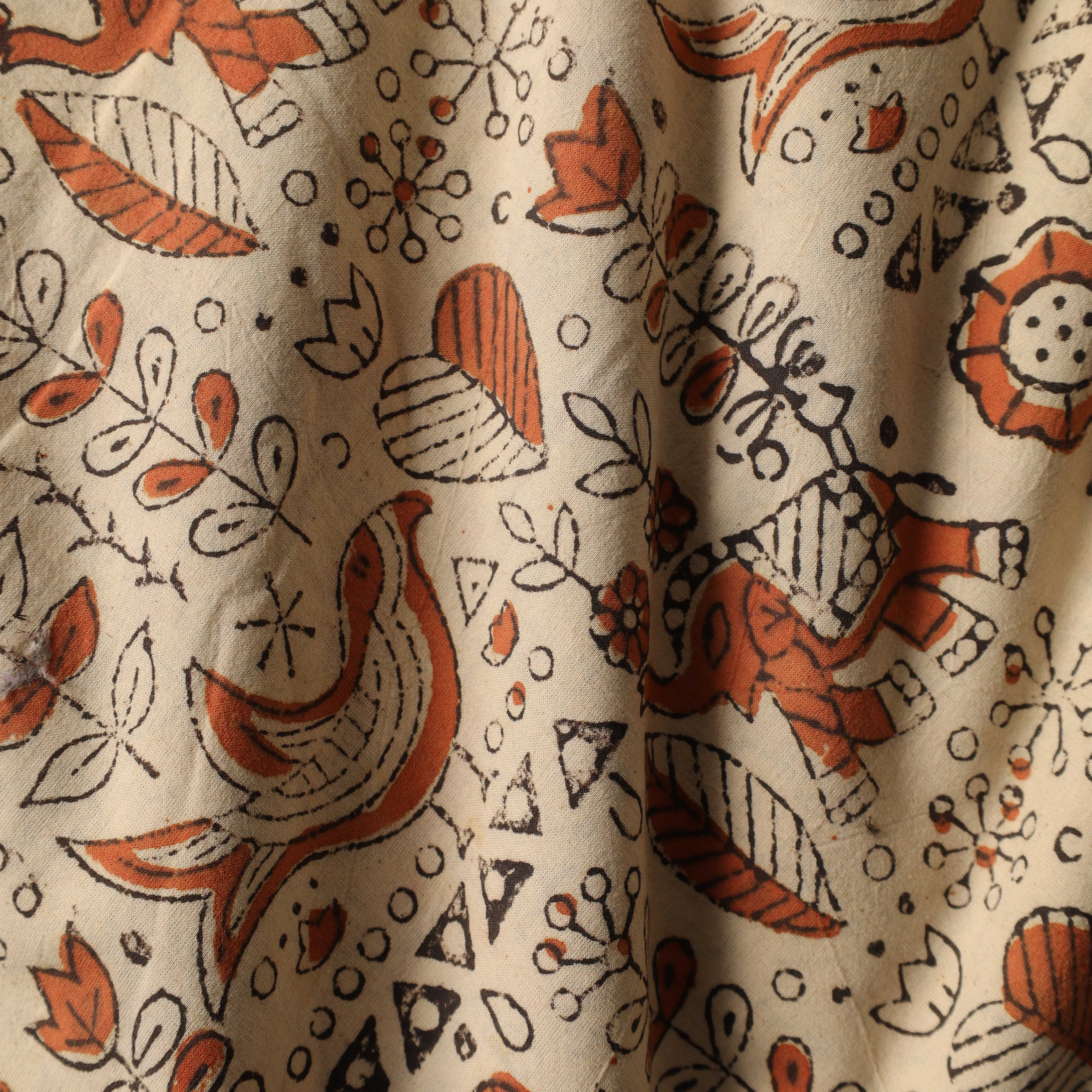 Artisan Hand Block Printed Cotton Fabric - Heritage Elephant and Avian Motif