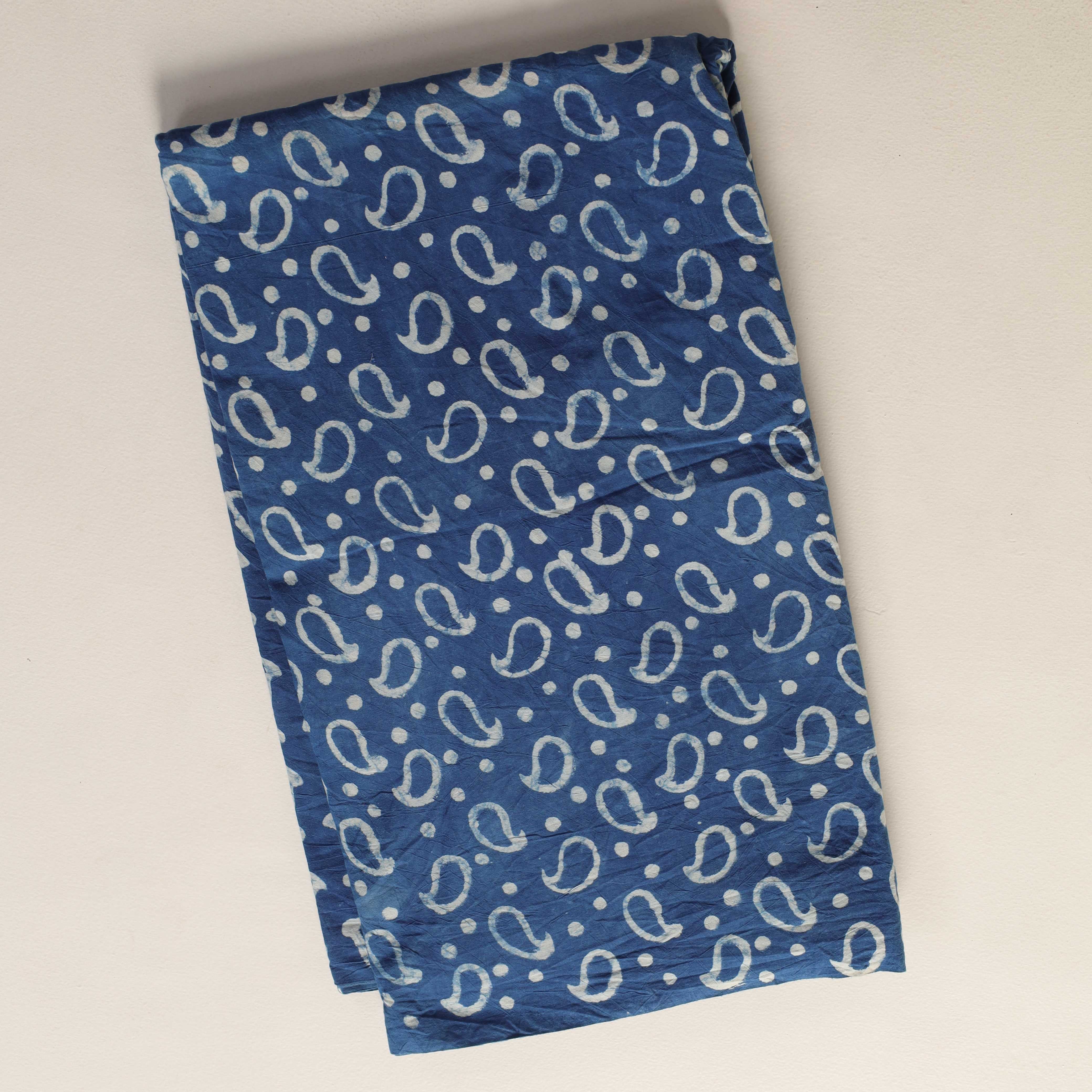 Artisan Hand Block Printed Cotton Fabric - Indigo Buti Paisley