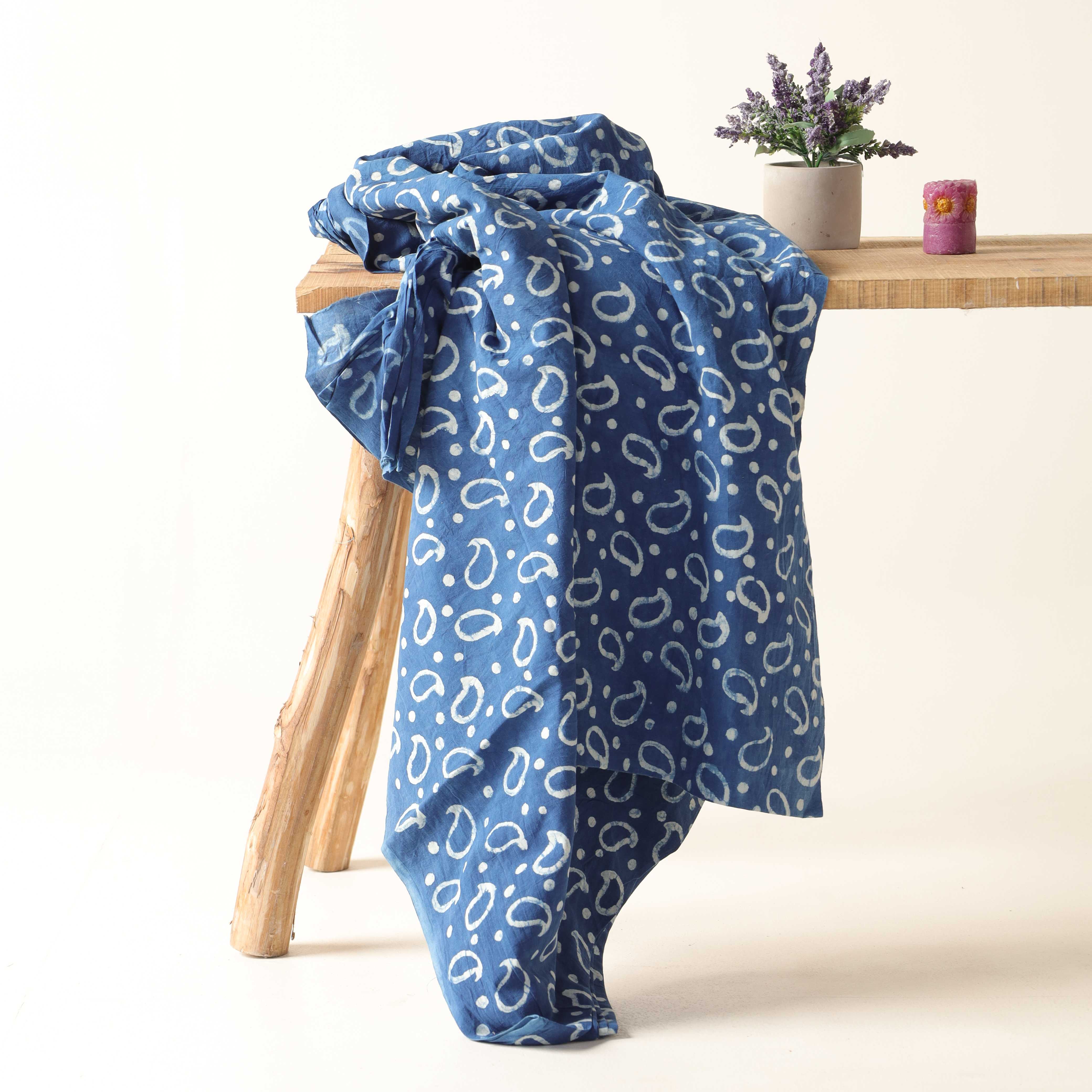 Artisan Hand Block Printed Cotton Fabric - Indigo Buti Paisley