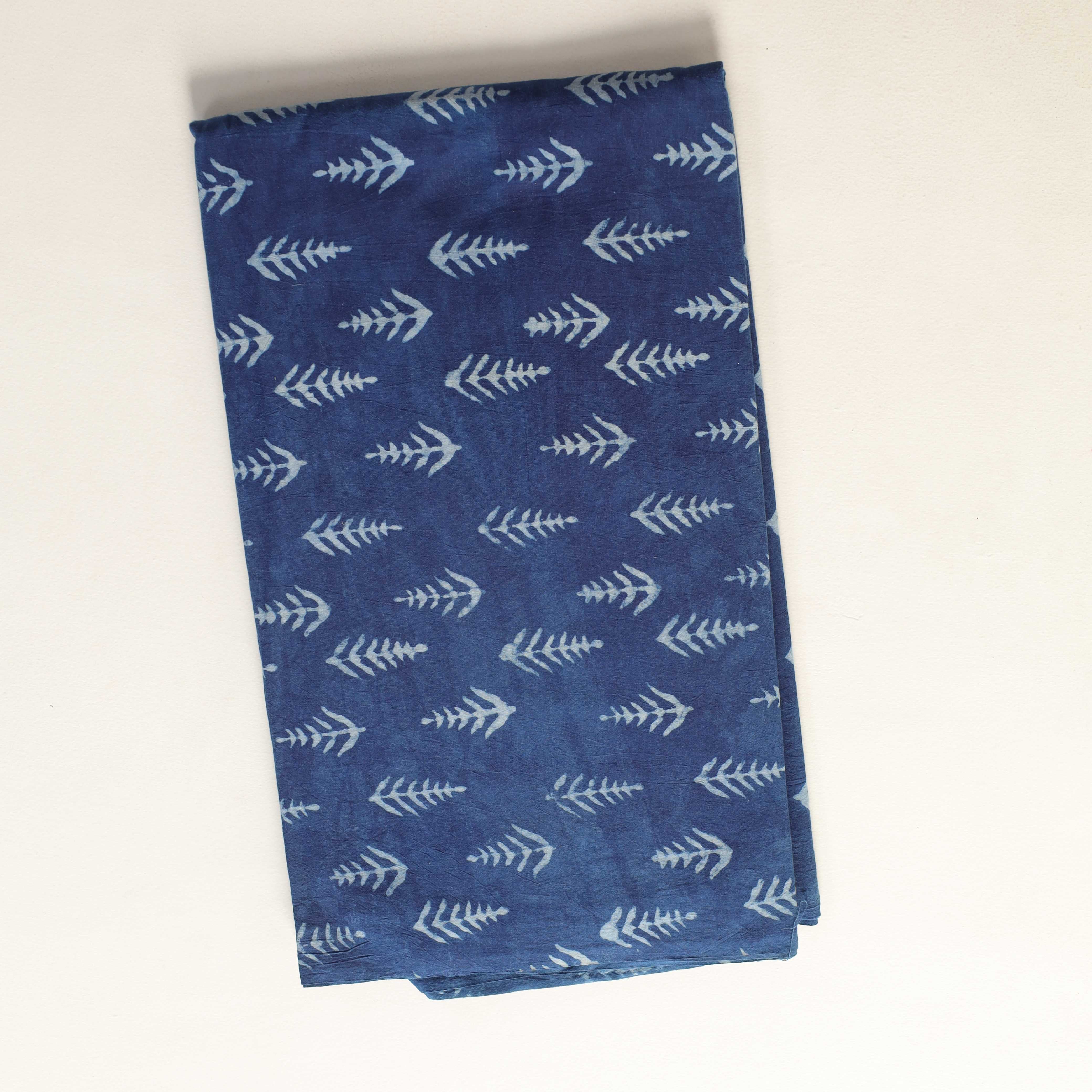 Artisan Hand Block Printed Cotton Fabric - Indigo Fir Tree Motif