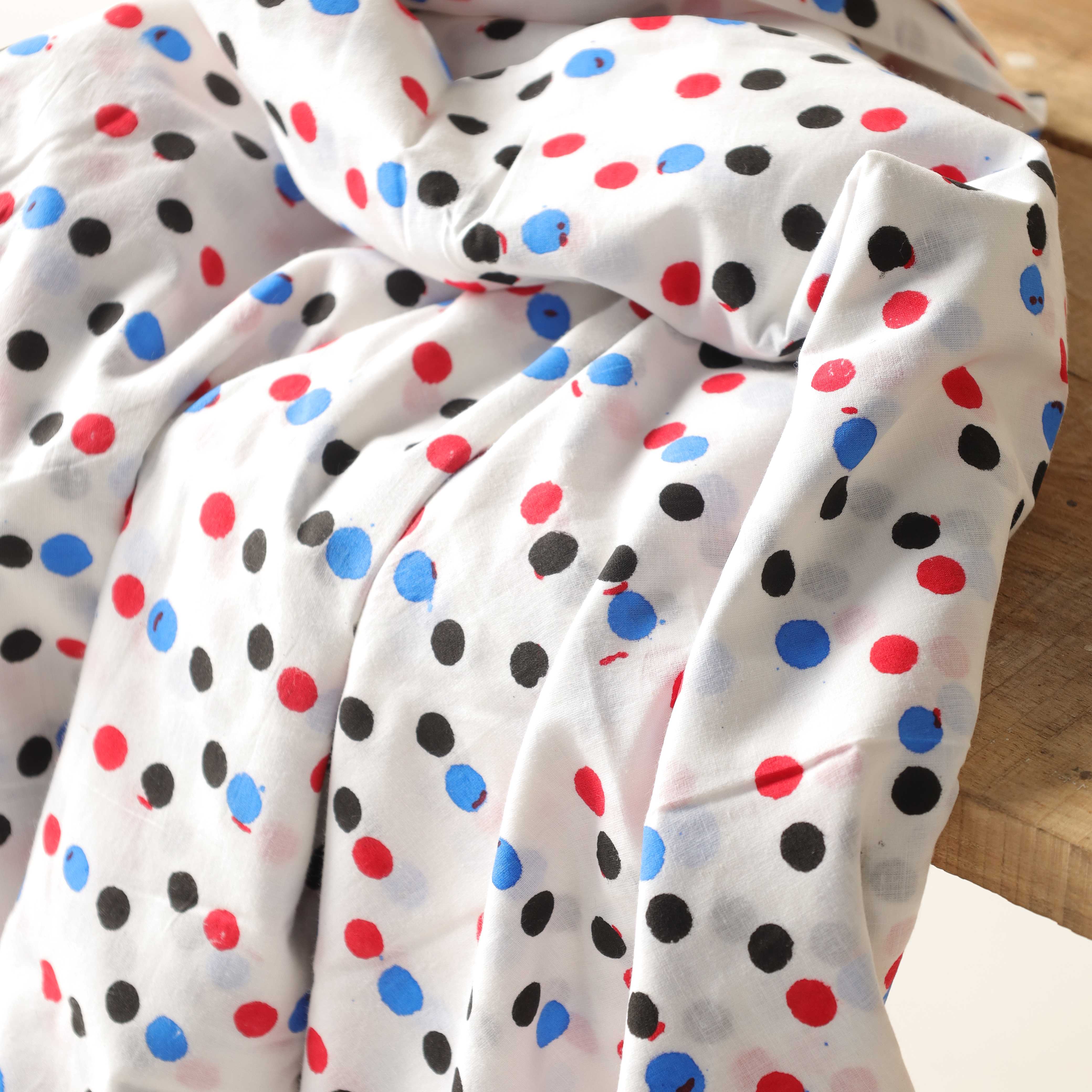 Artisan Hand Block Printed Cotton Fabric - Polka Dot Trio