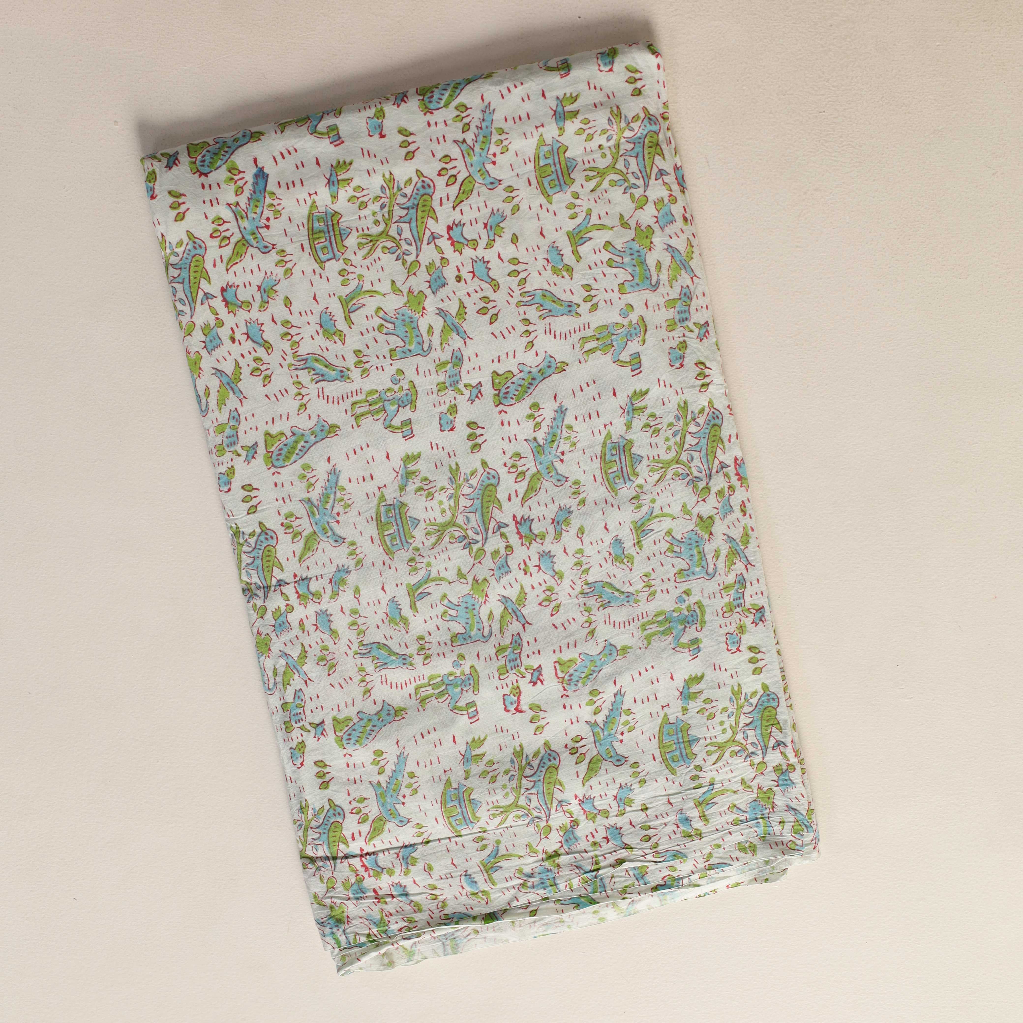 Artisan Hand Block Printed Cotton Fabric - Pastoral Village Life Motif