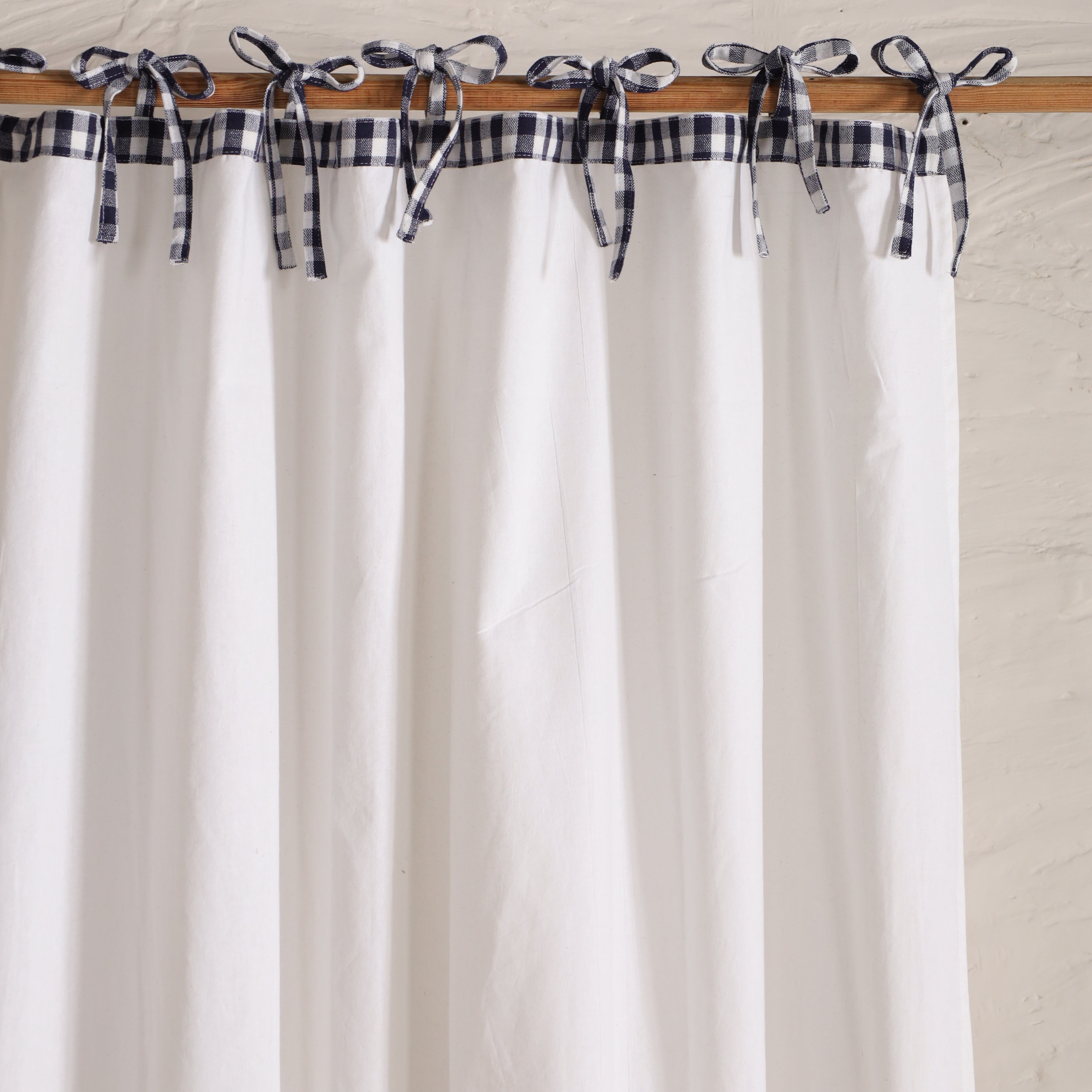 Bohemian Ruffle Linen Curtain - Buffalo Check Panel for Bedroom & Living Room