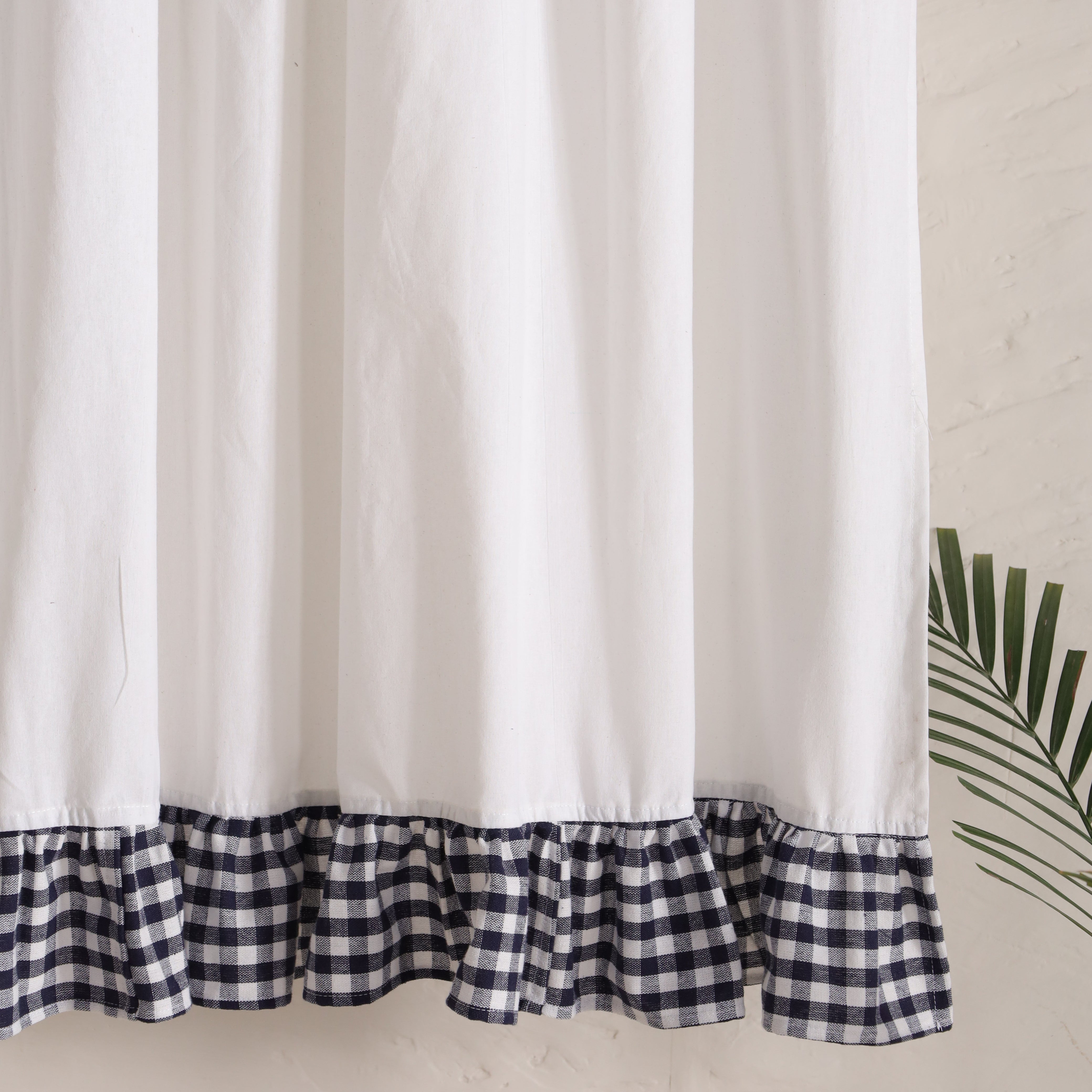 Bohemian Ruffle Linen Curtain - Buffalo Check Panel for Bedroom & Living Room