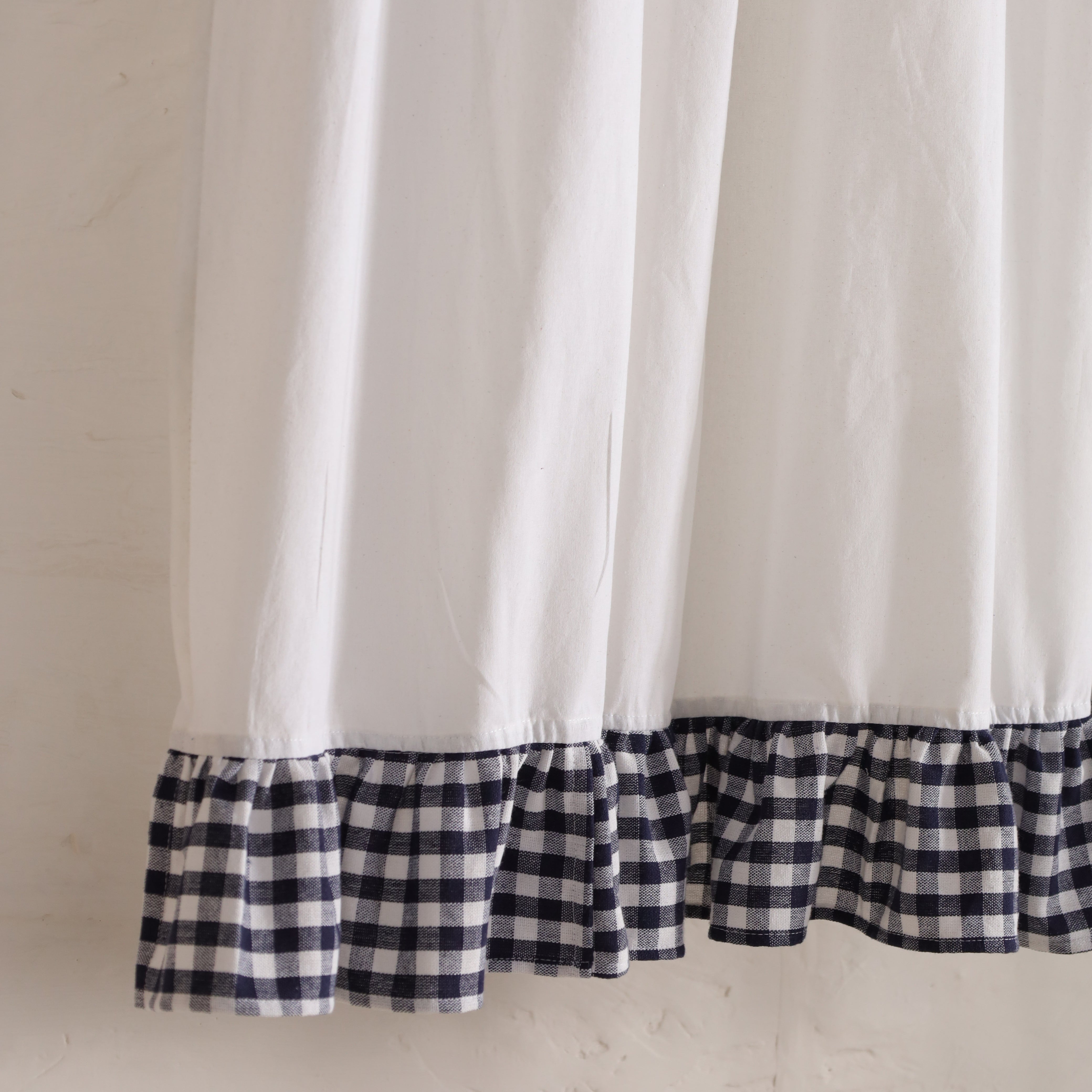 Bohemian Ruffle Linen Curtain - Buffalo Check Panel for Bedroom & Living Room