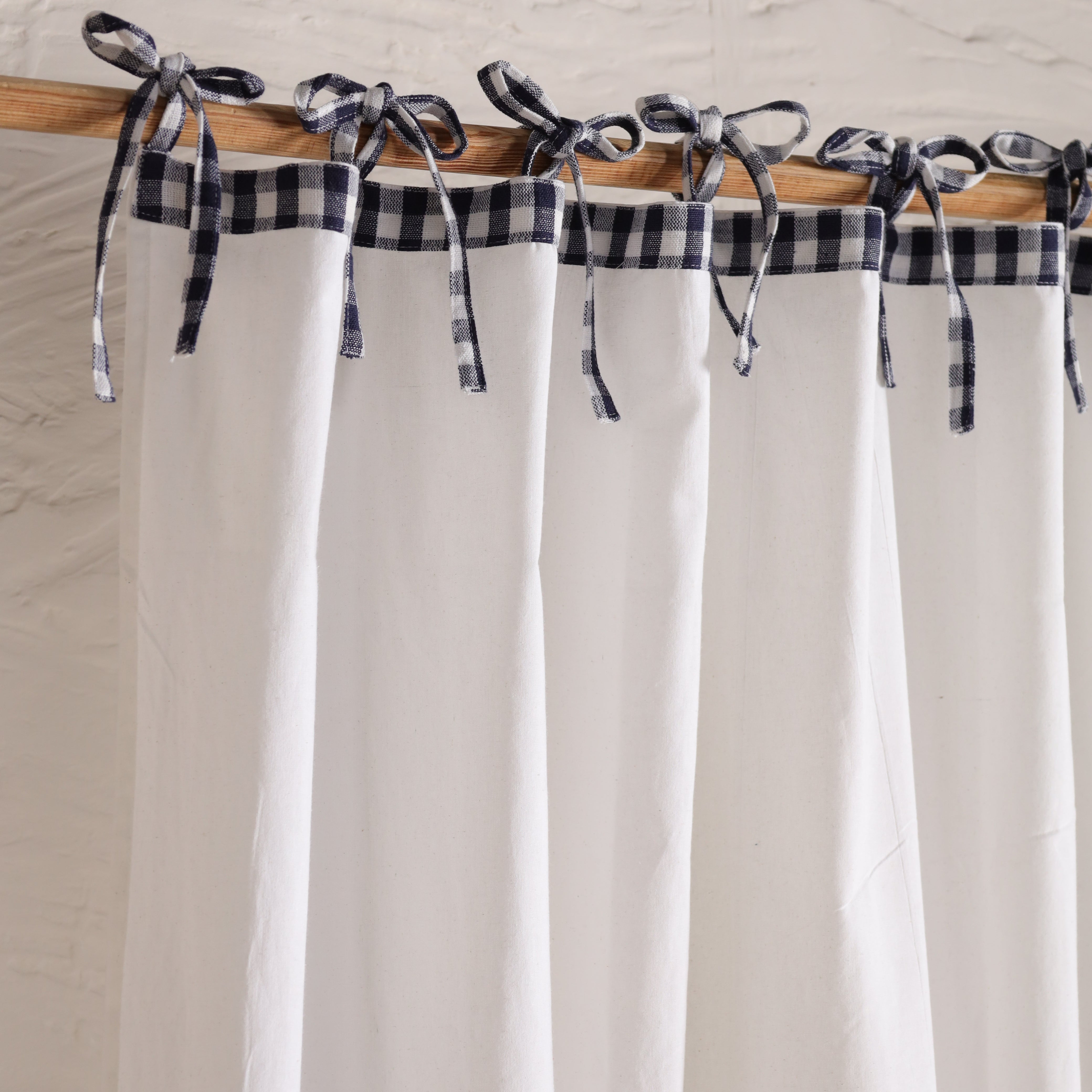 Bohemian Ruffle Linen Curtain - Buffalo Check Panel for Bedroom & Living Room