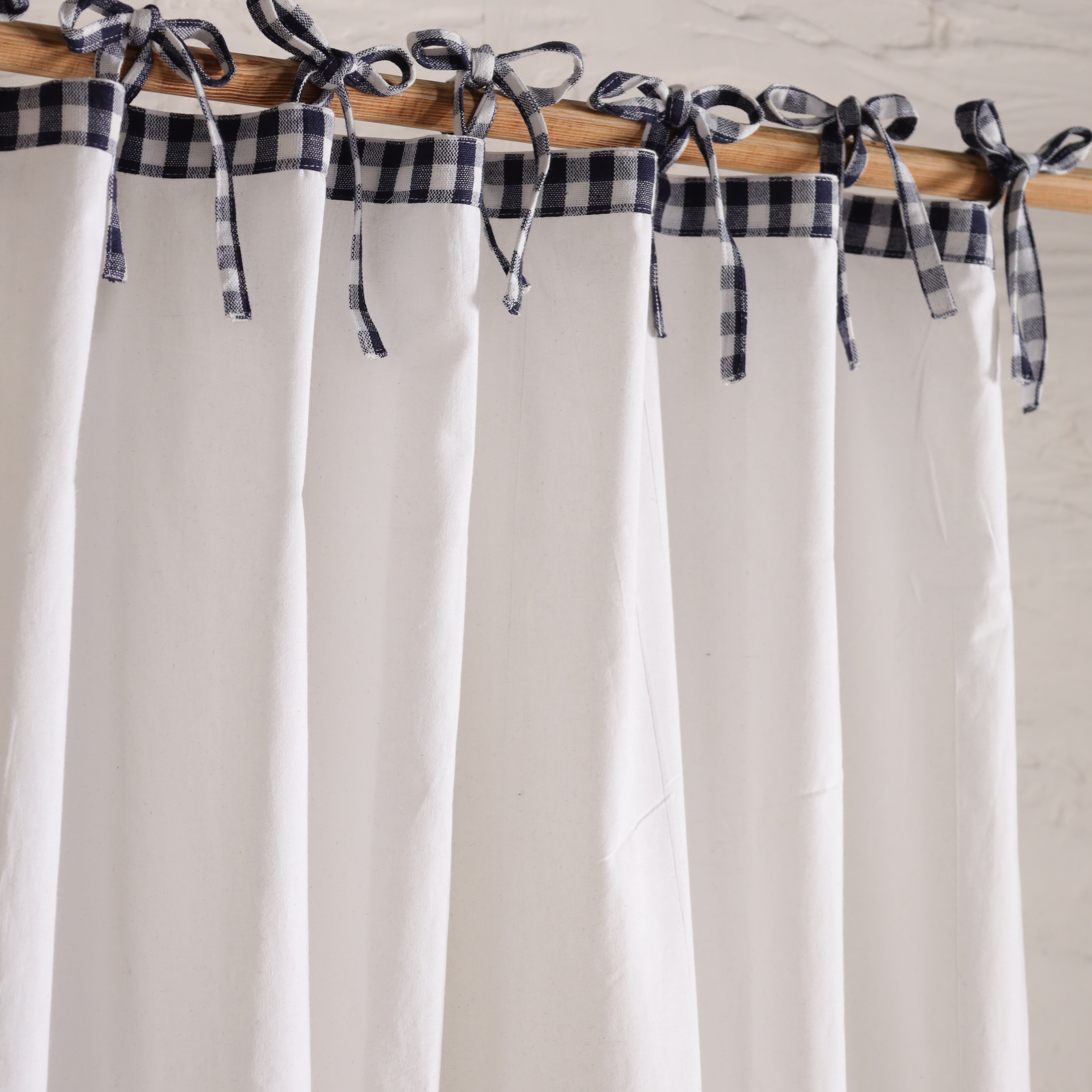 Bohemian Ruffle Linen Curtain - Buffalo Check Panel for Bedroom & Living Room