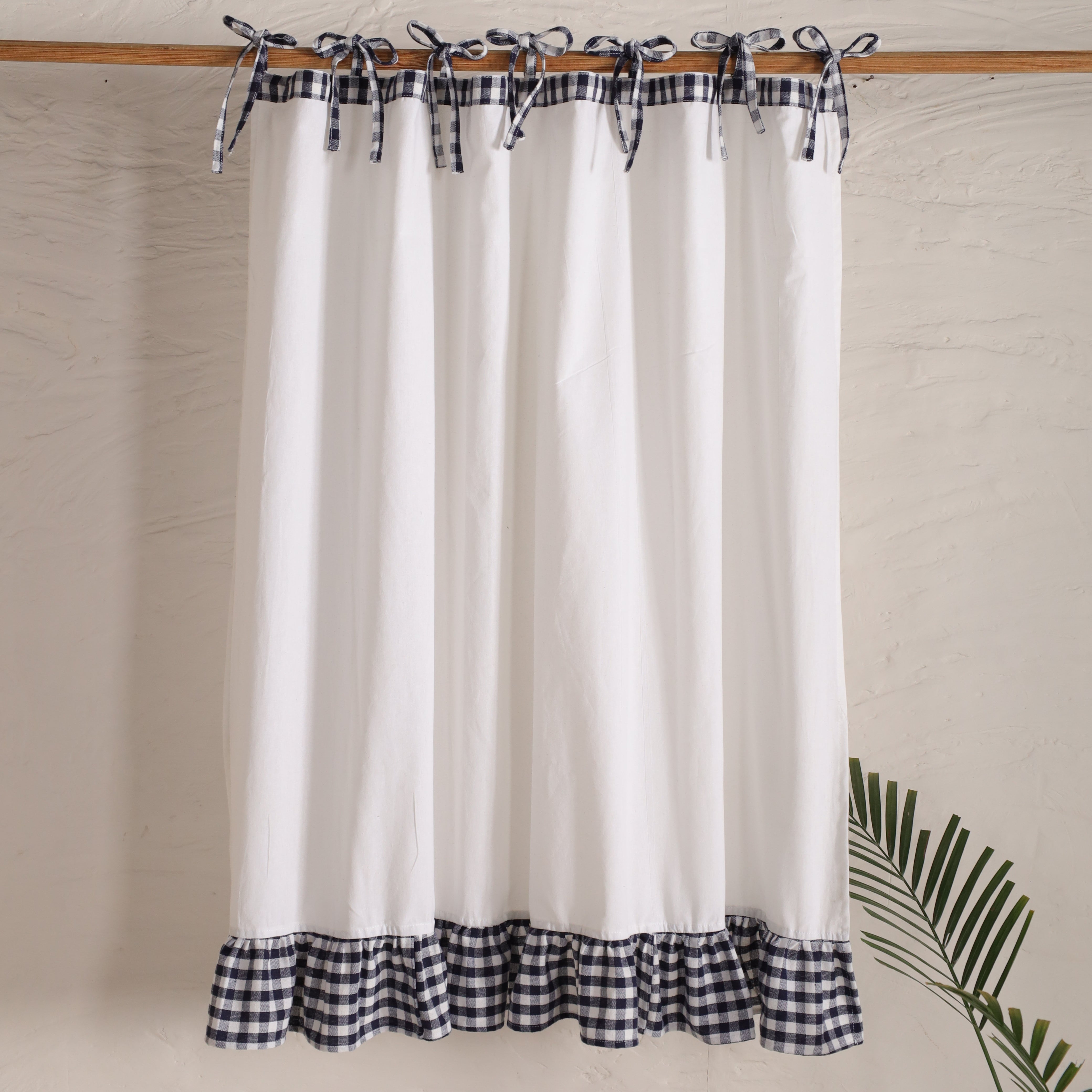 Bohemian Ruffle Linen Curtain - Buffalo Check Panel for Bedroom & Living Room