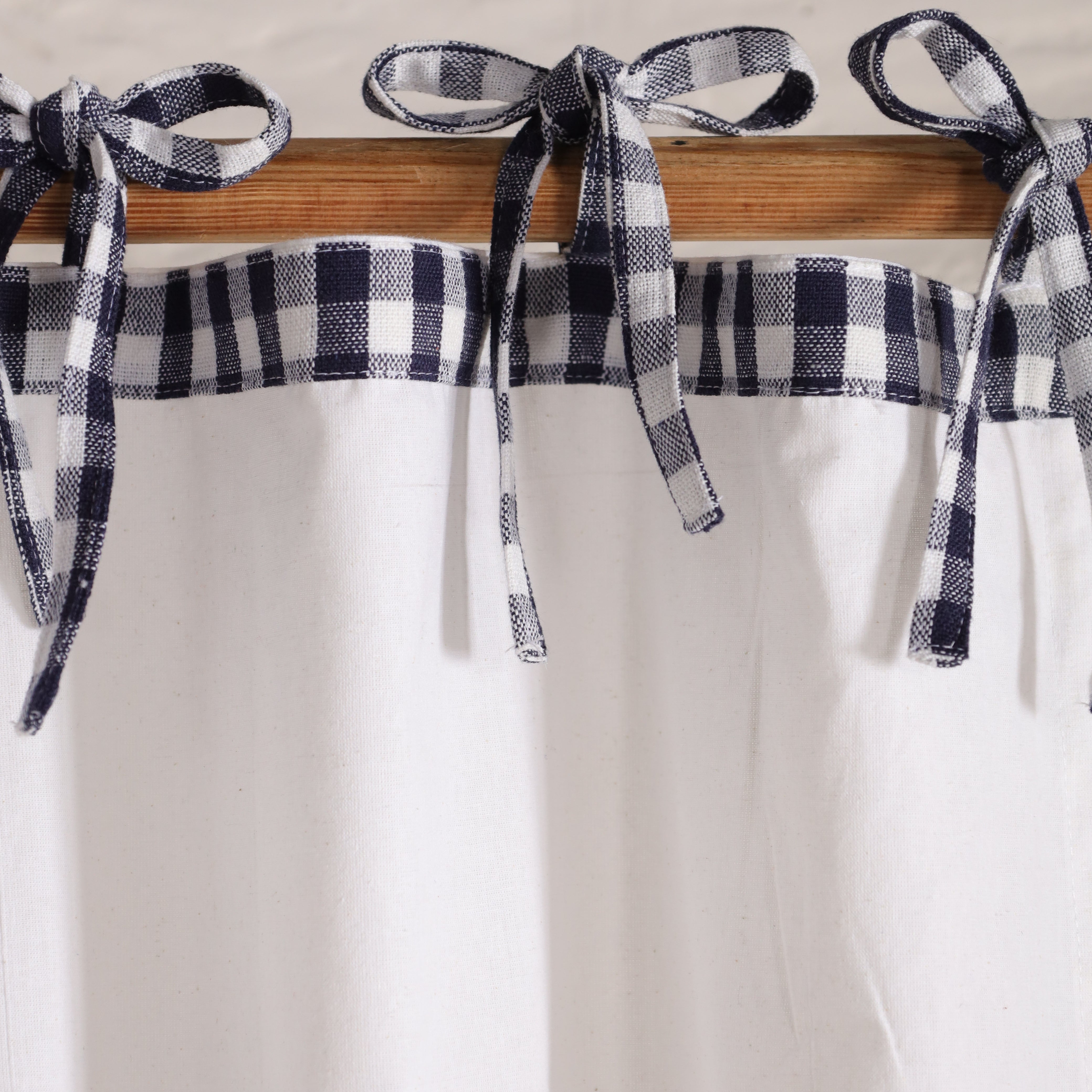 Bohemian Ruffle Linen Curtain - Buffalo Check Panel for Bedroom & Living Room