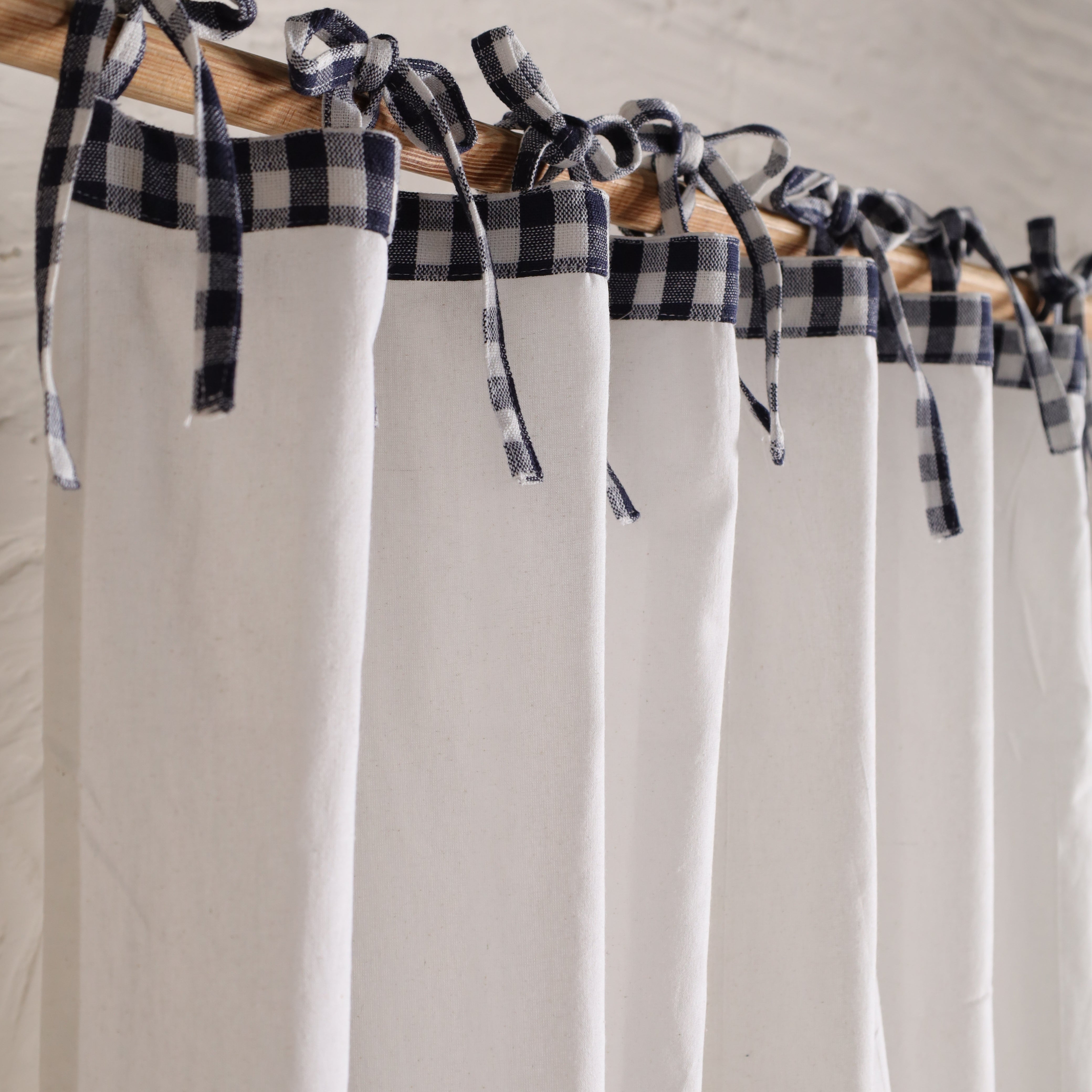 Bohemian Ruffle Linen Curtain - Buffalo Check Panel for Bedroom & Living Room