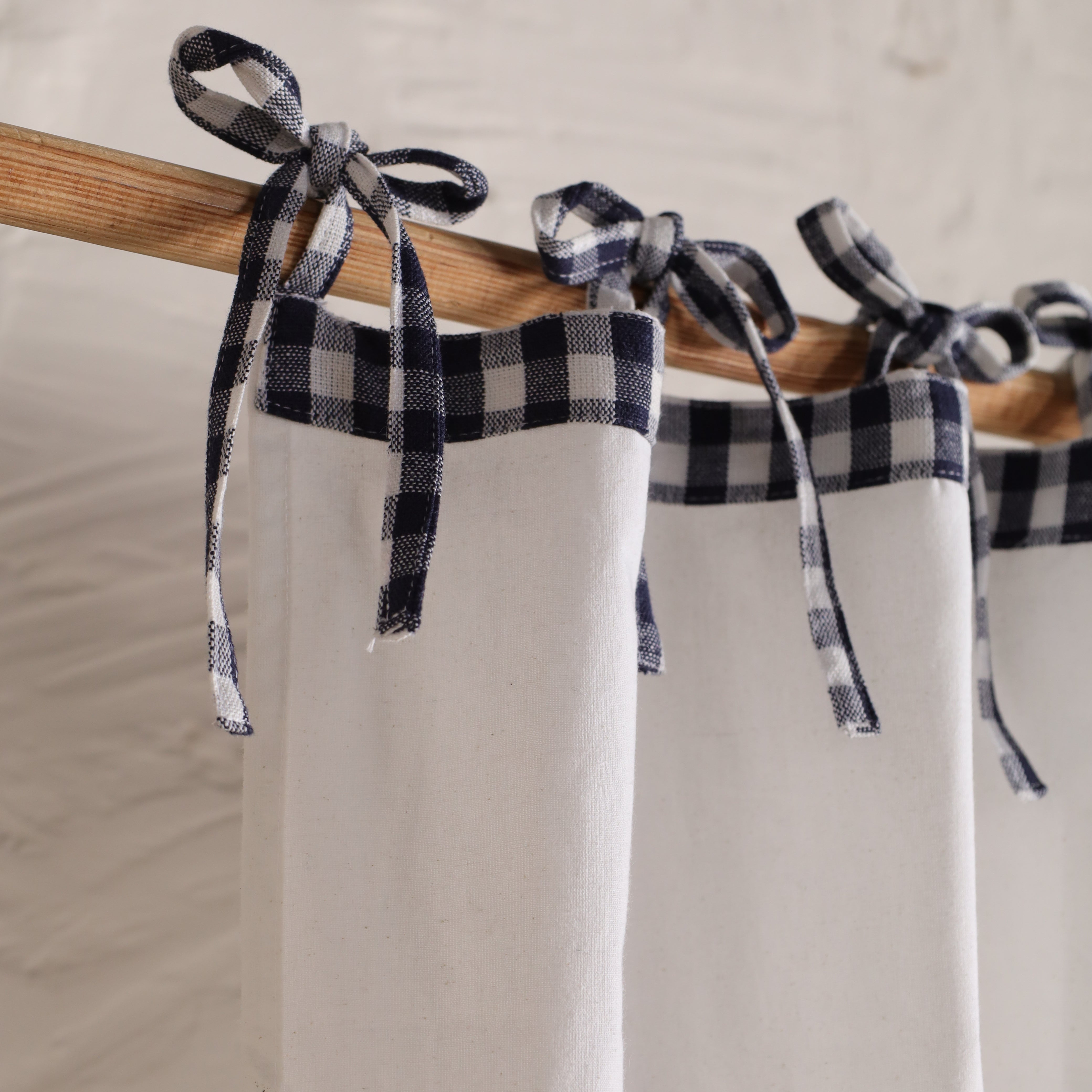Bohemian Ruffle Linen Curtain - Buffalo Check Panel for Bedroom & Living Room