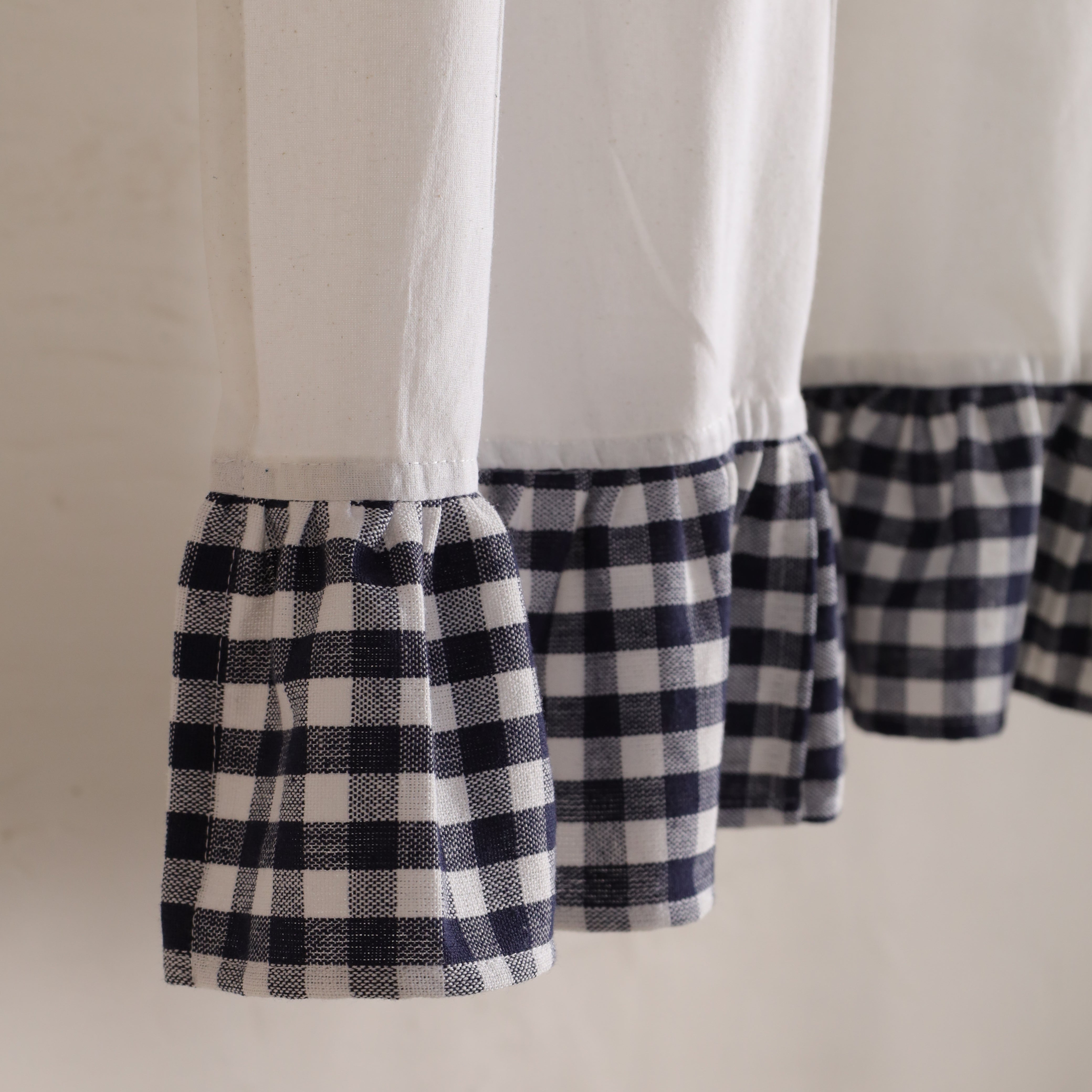 Bohemian Ruffle Linen Curtain - Buffalo Check Panel for Bedroom & Living Room
