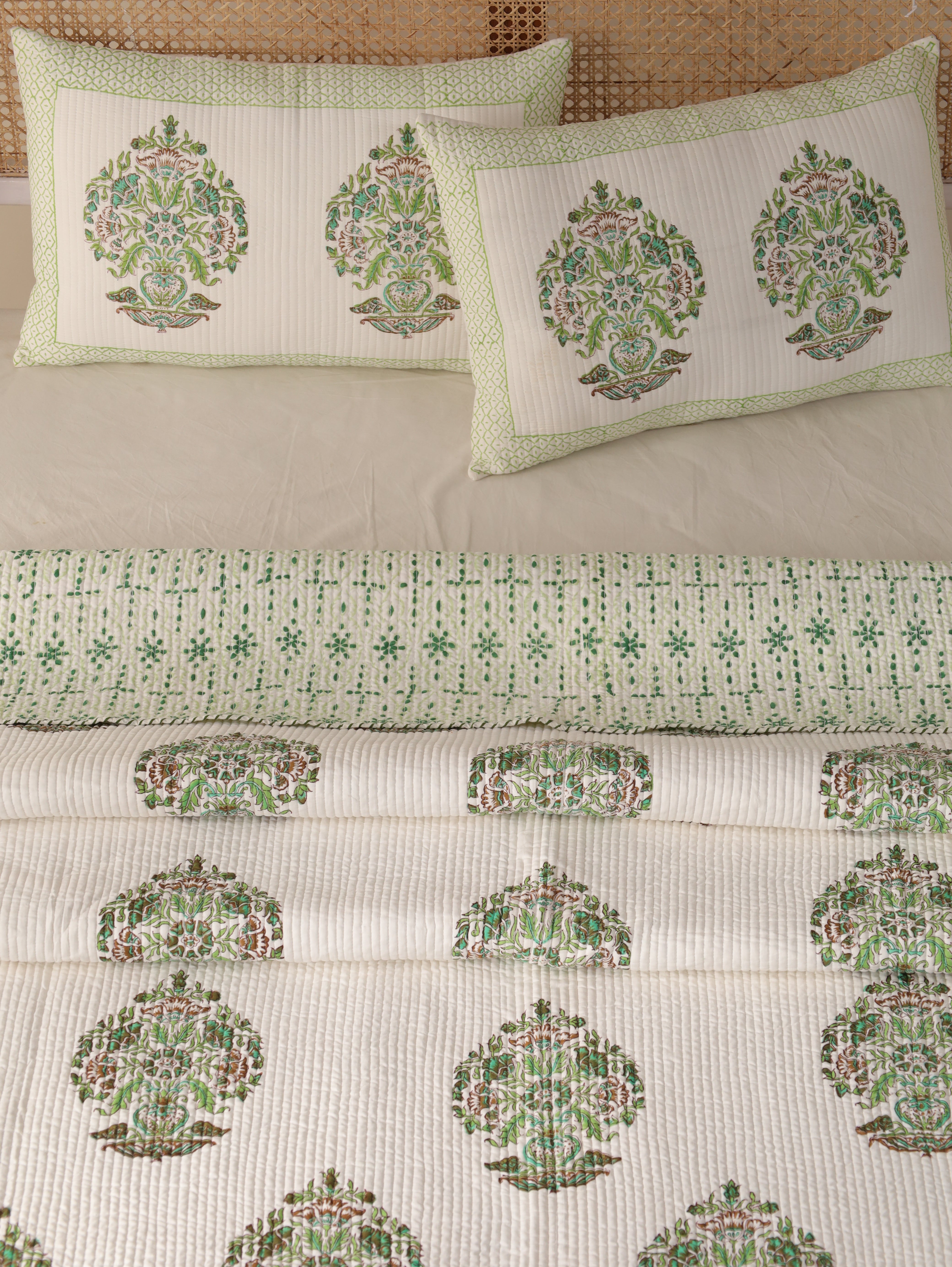 Hand Block Print Quilt Handmade floral 100% Cotton Quilted Cotton Blanket Handmade Blanket Throw Bedspread