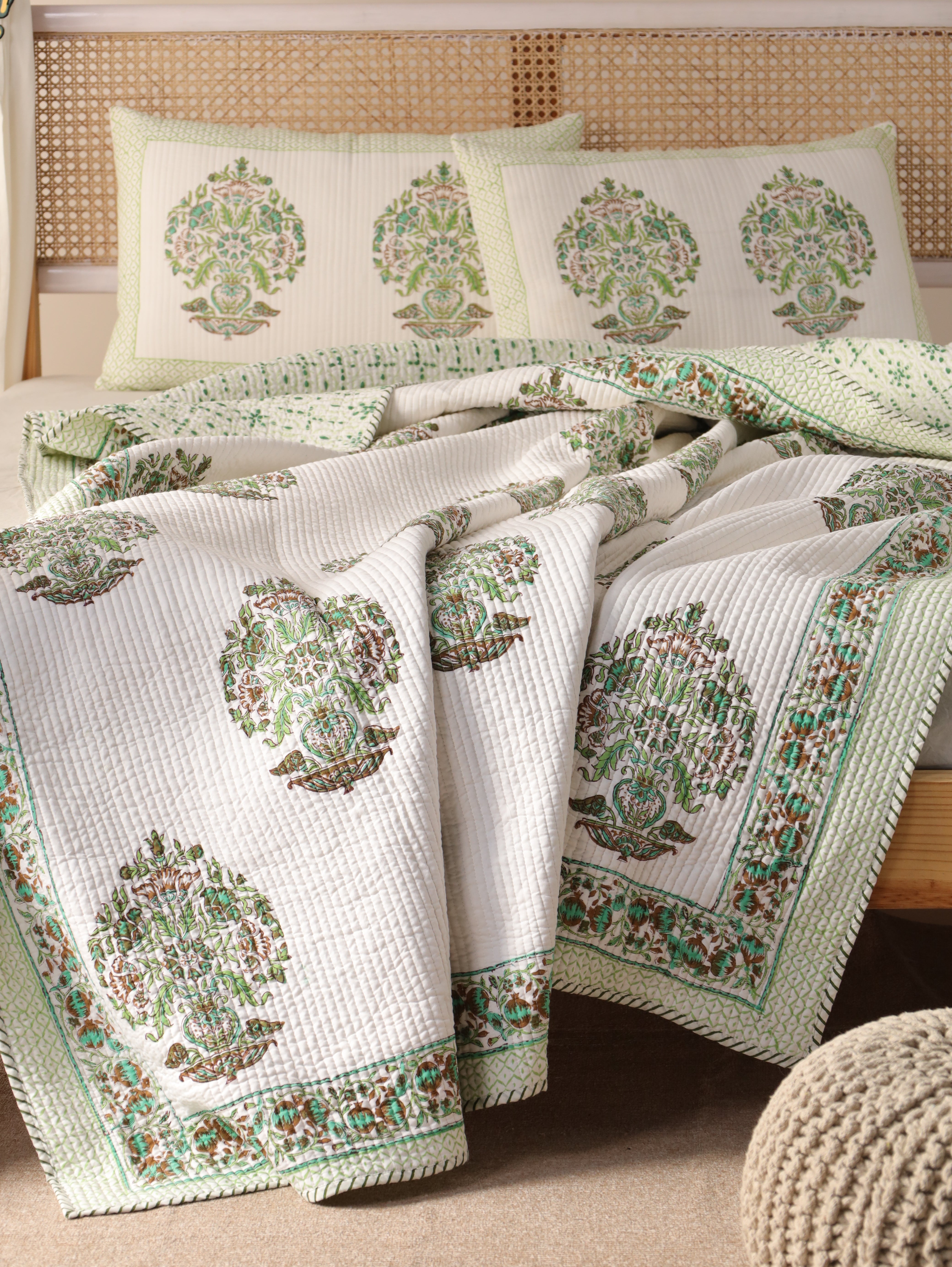Hand Block Print Quilt Handmade floral 100% Cotton Quilted Cotton Blanket Handmade Blanket Throw Bedspread