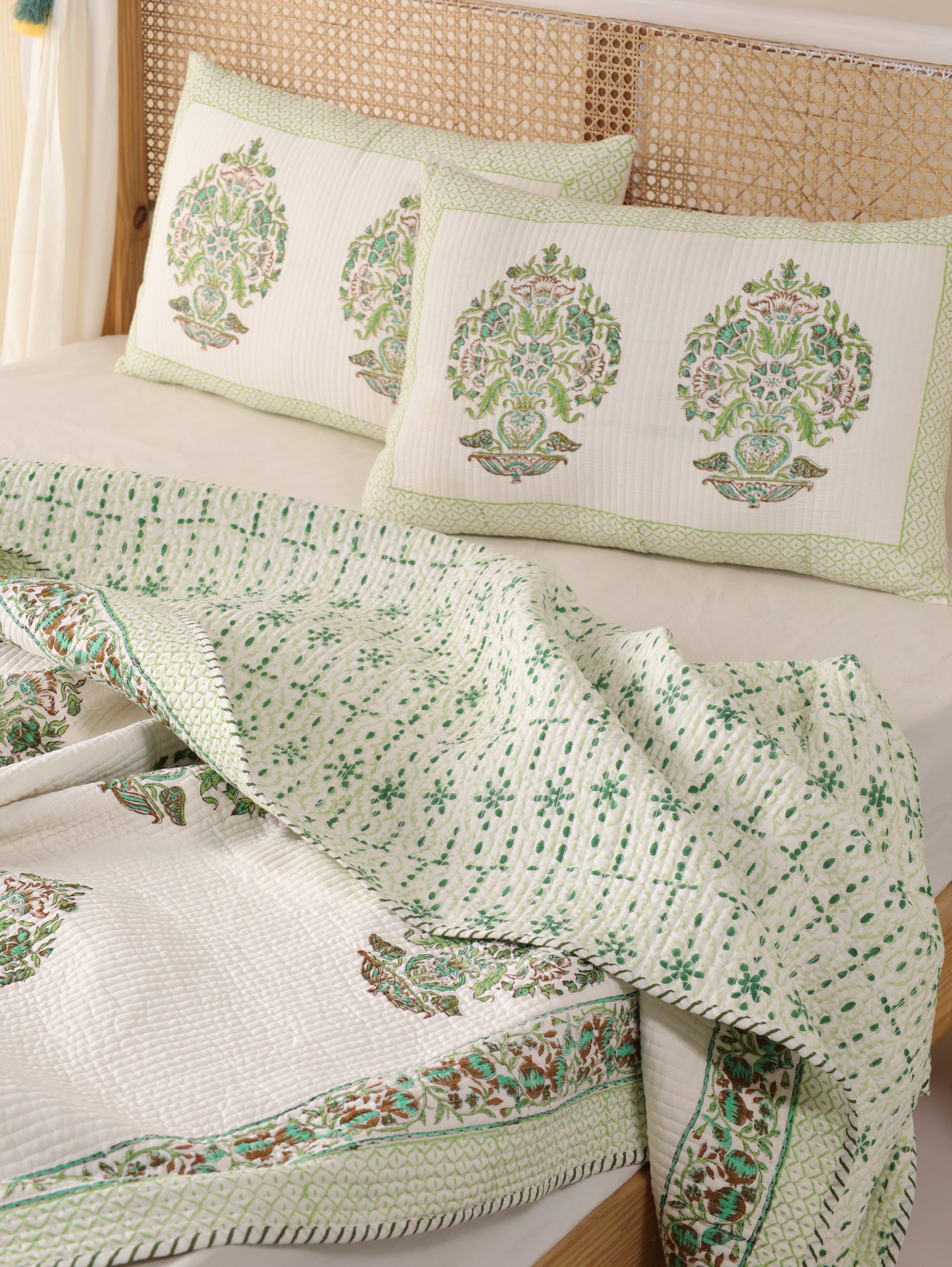 Hand Block Print Quilt Handmade floral 100% Cotton Quilted Cotton Blanket Handmade Blanket Throw Bedspread