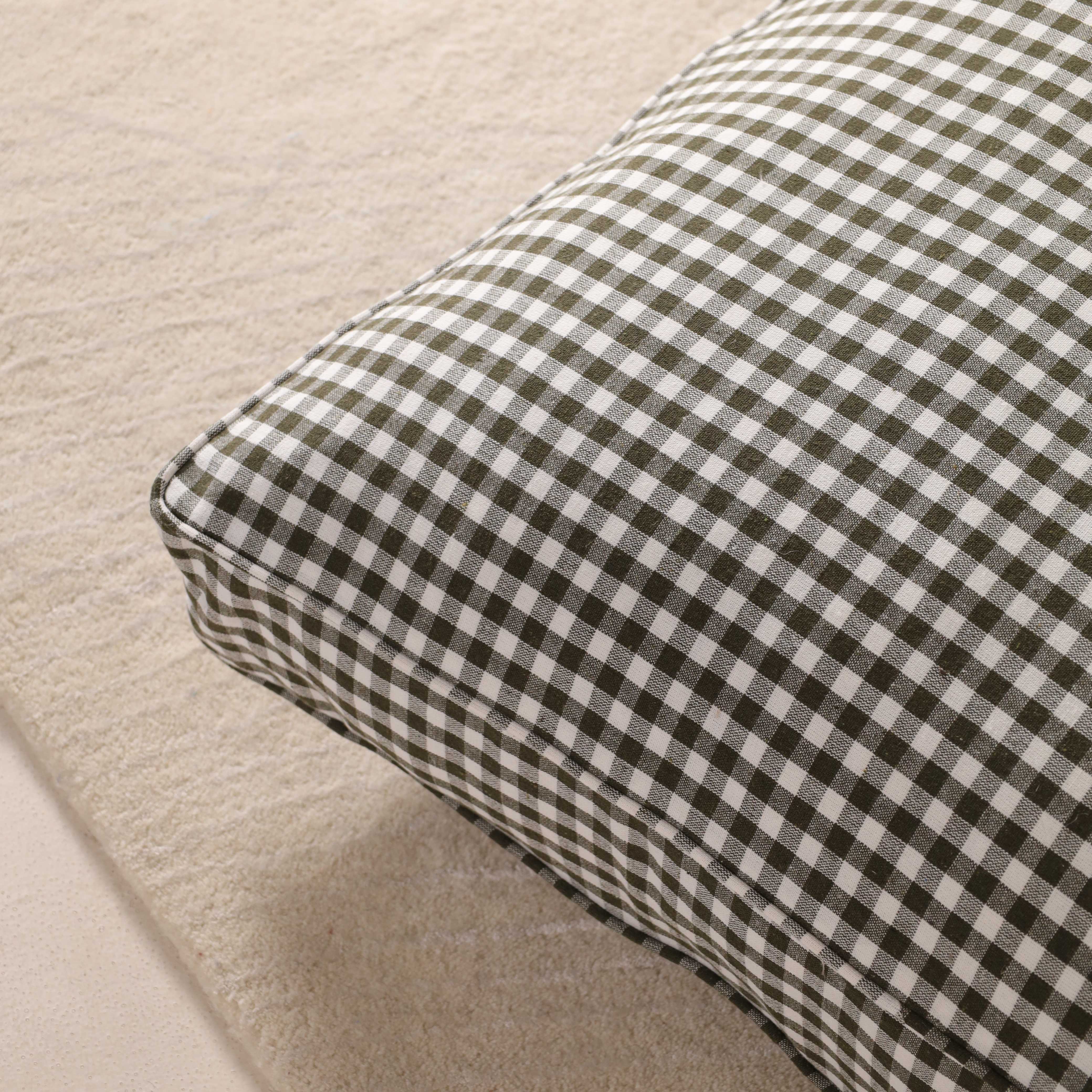 Sage Garden Gingham Oversized Floor Cushion – Premium Cotton Seating & Meditation Pillow