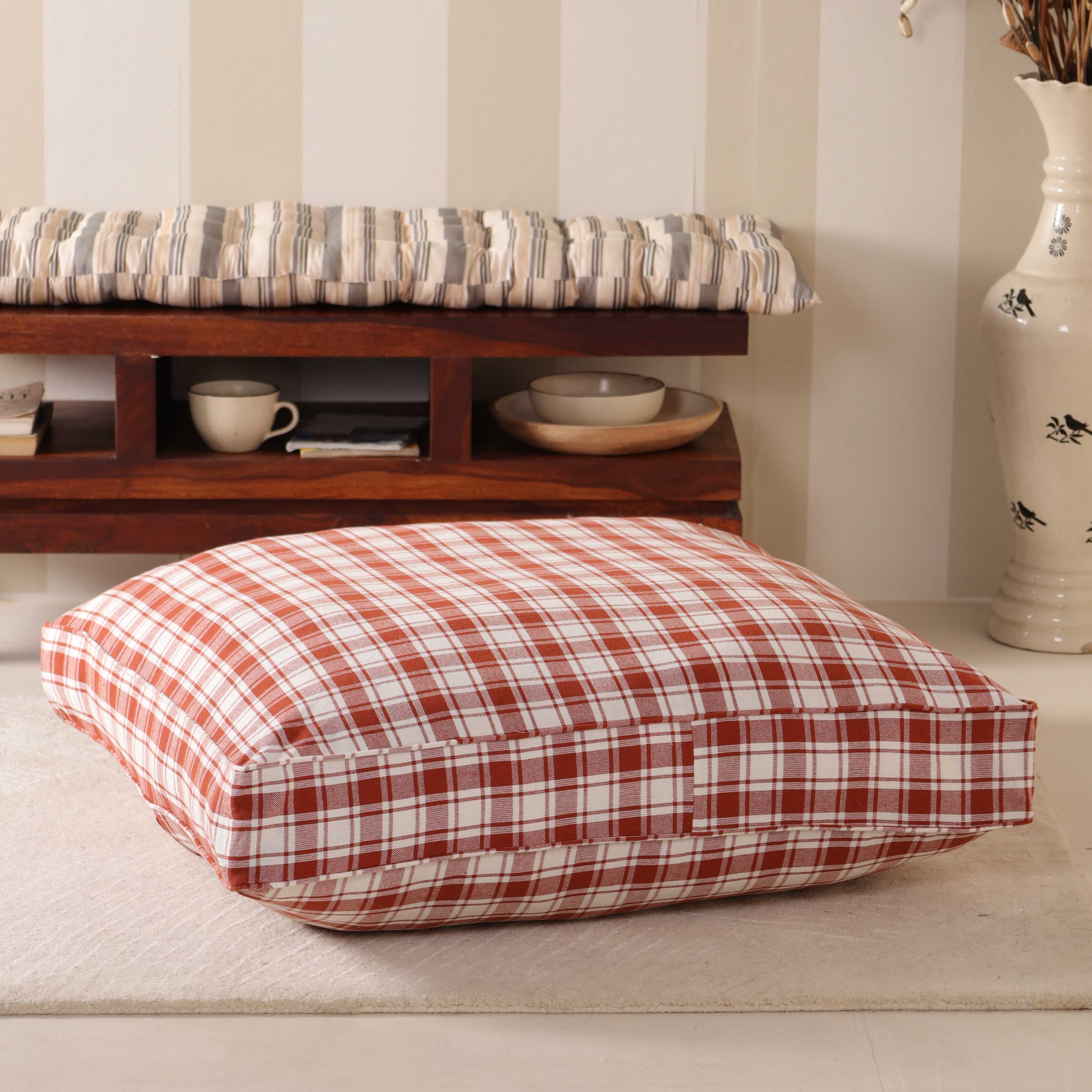 Harvest Plaid Premium Floor Cushion – Rustic Boho Seating & Meditation Pillow